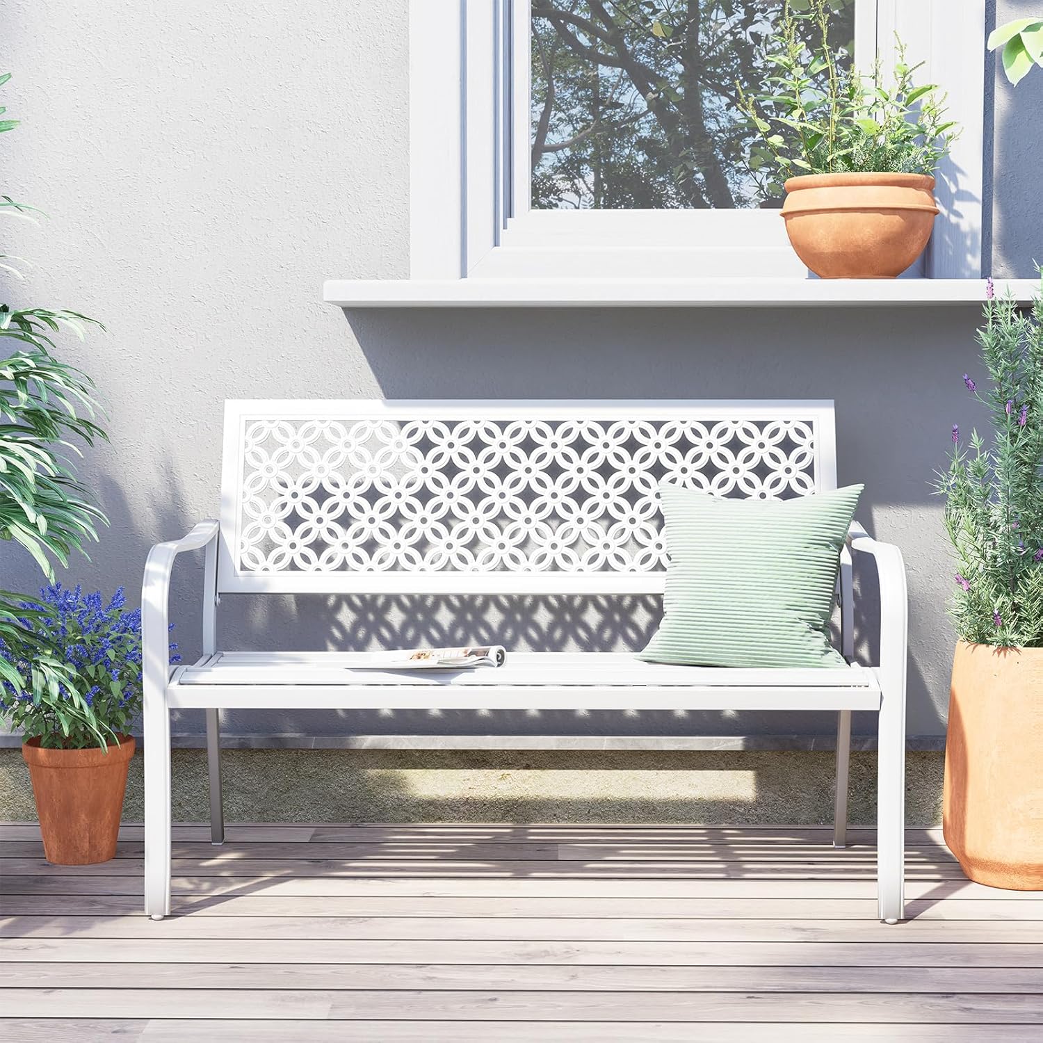 Thumbnail 1 de Grand patio Garden Bench (Modern White) – rust-resistant outdoor bench for 2–3 seaters