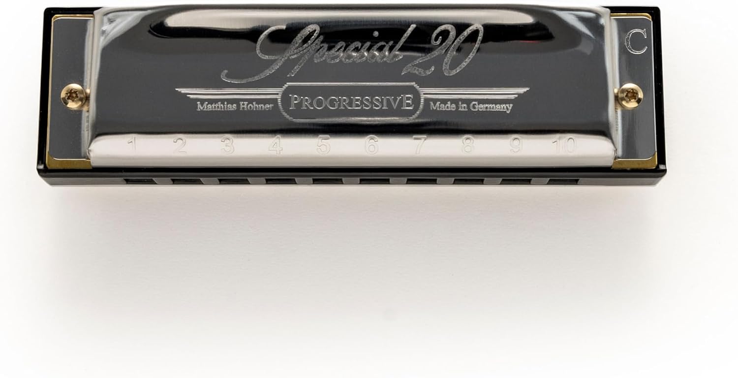 Detalle de Hohner Special 20 mondharmonica in C-groot met messing plaat van 0,9 mm