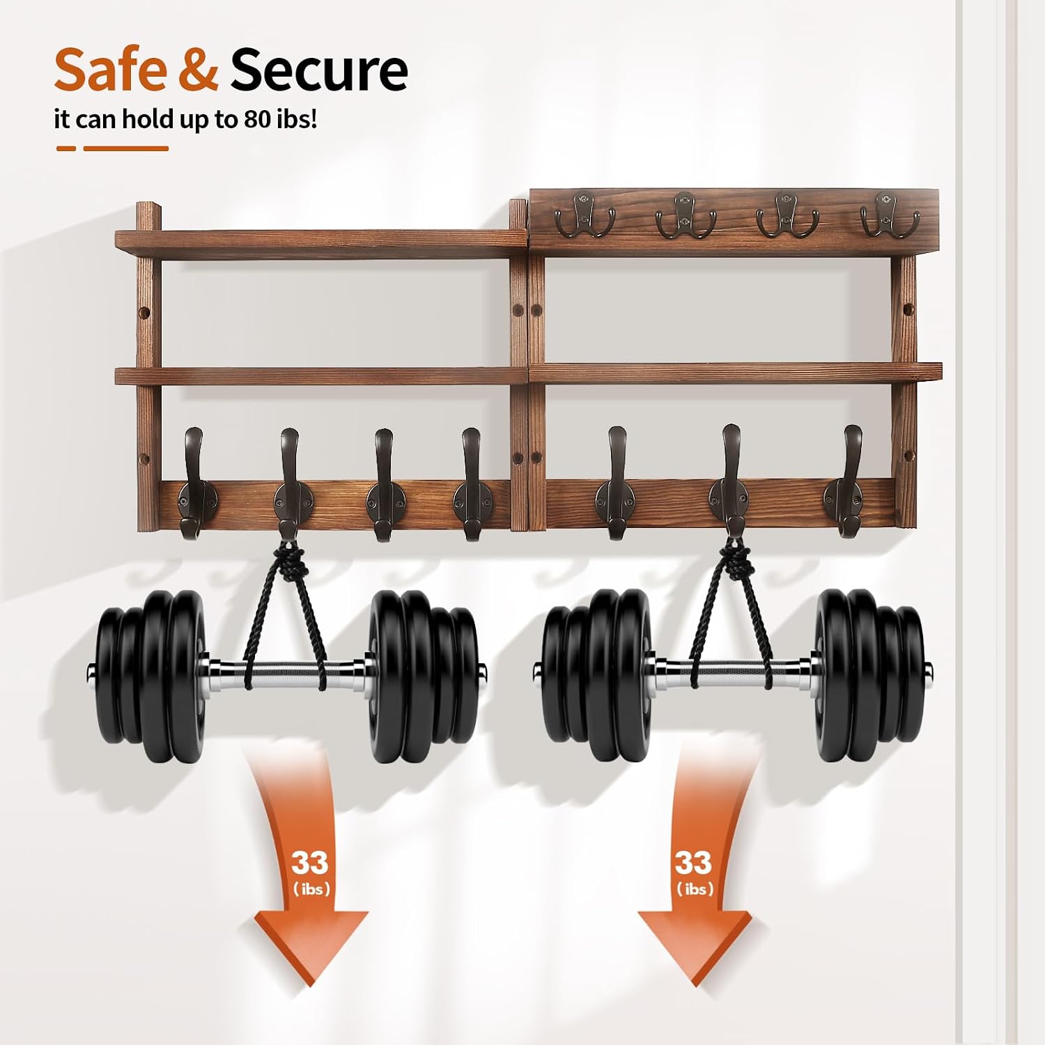 Thumbnail 6 de Pine Wall-Mounted Coat Rack with Shelf