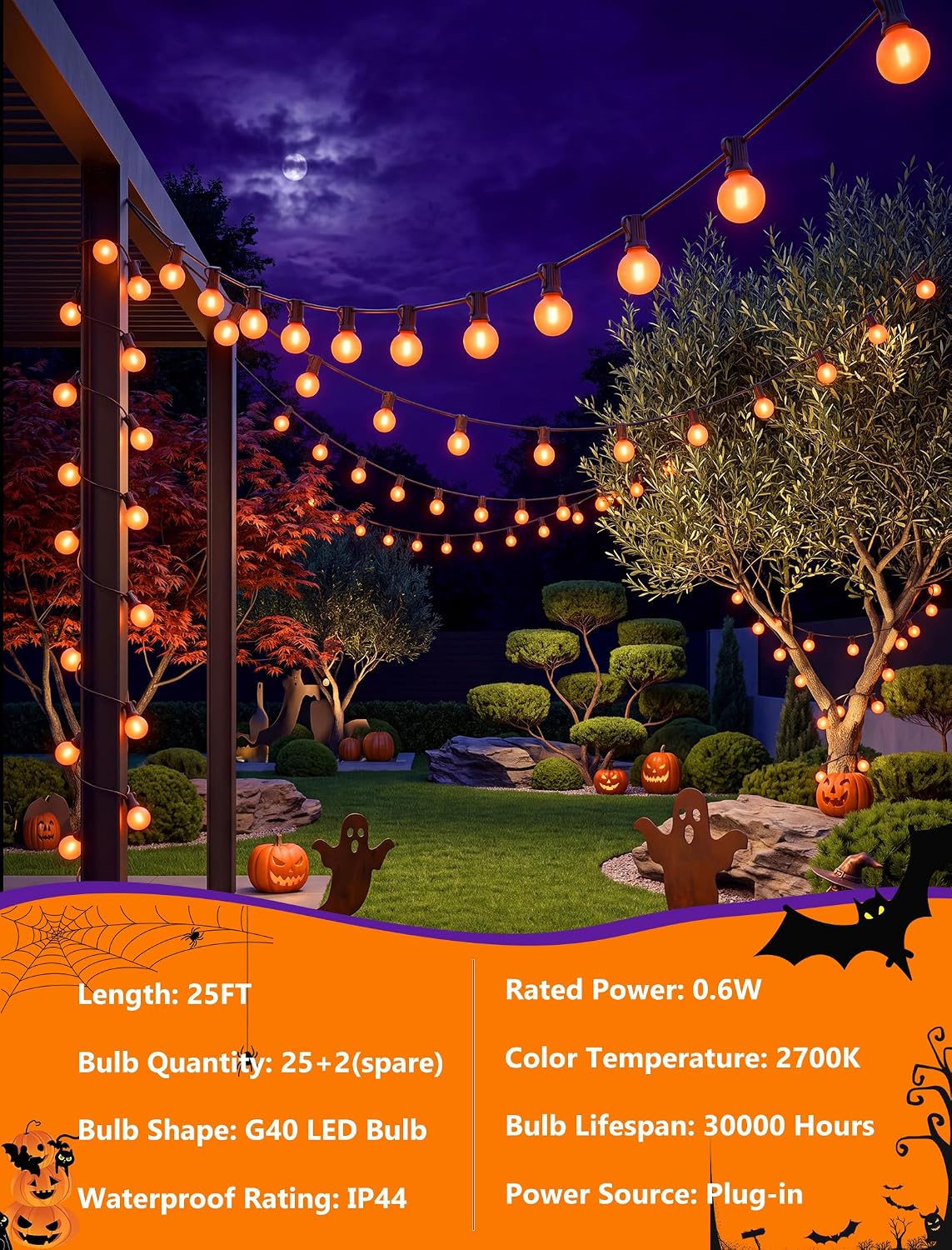 Detalle de Orange LED Outdoor String Lights 25-Foot