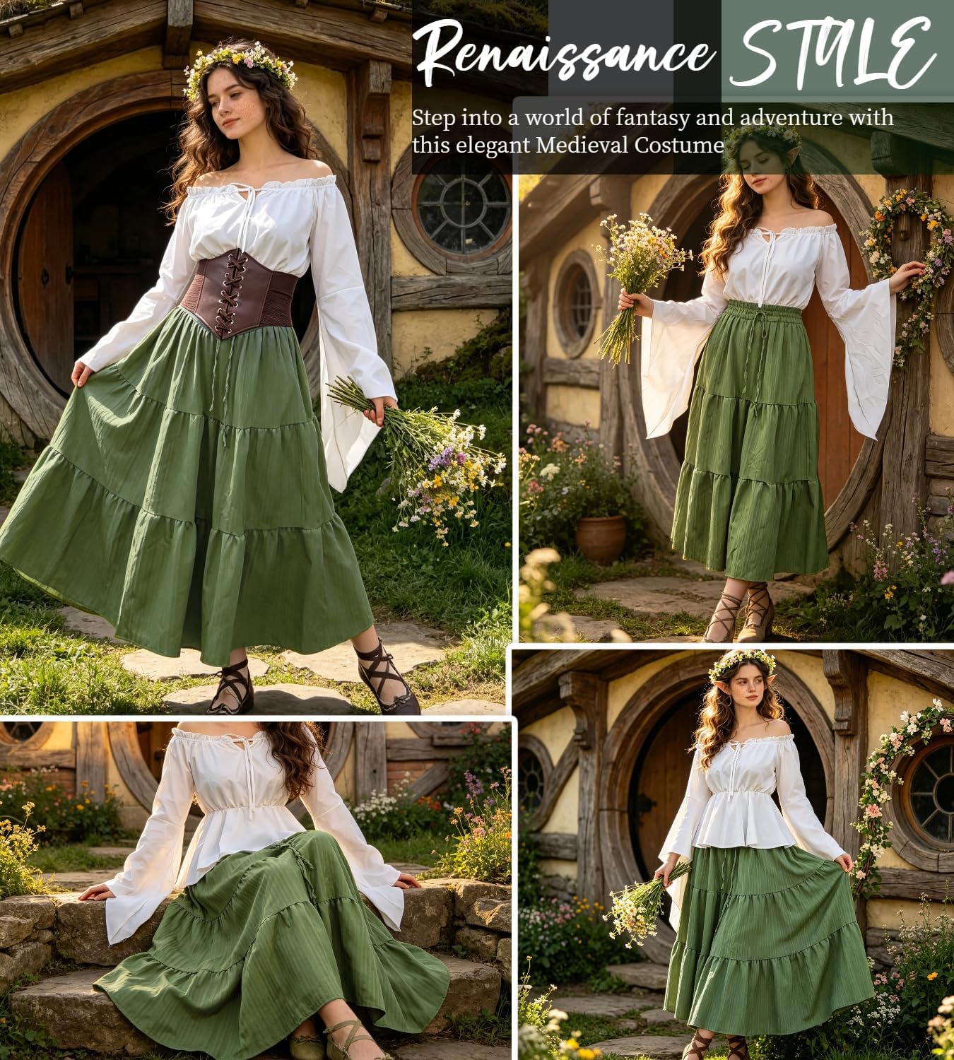 Detalle 2 de Renaissancekostuum voor dames met offshoulderblouse, maxirok en korset
