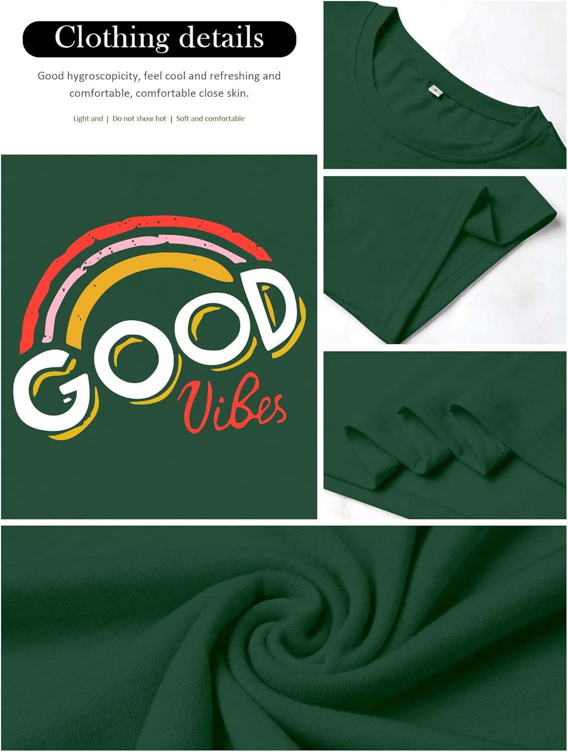 Thumbnail 4 de WIEIYM Oversized Rainbow Graphic T Shirt for Women – Good Vibes Tunic Tee