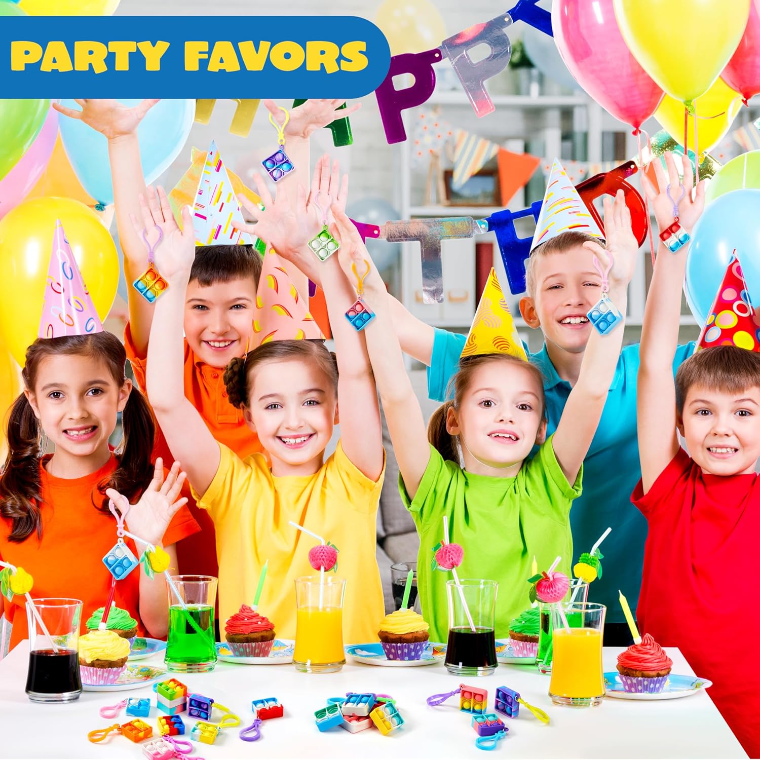 Detalle de JOYIN Pop-it Schlüsselanhänger Quadrat – 30 bunte Mini-Fidget, Stressabbau für Kinder 4–8