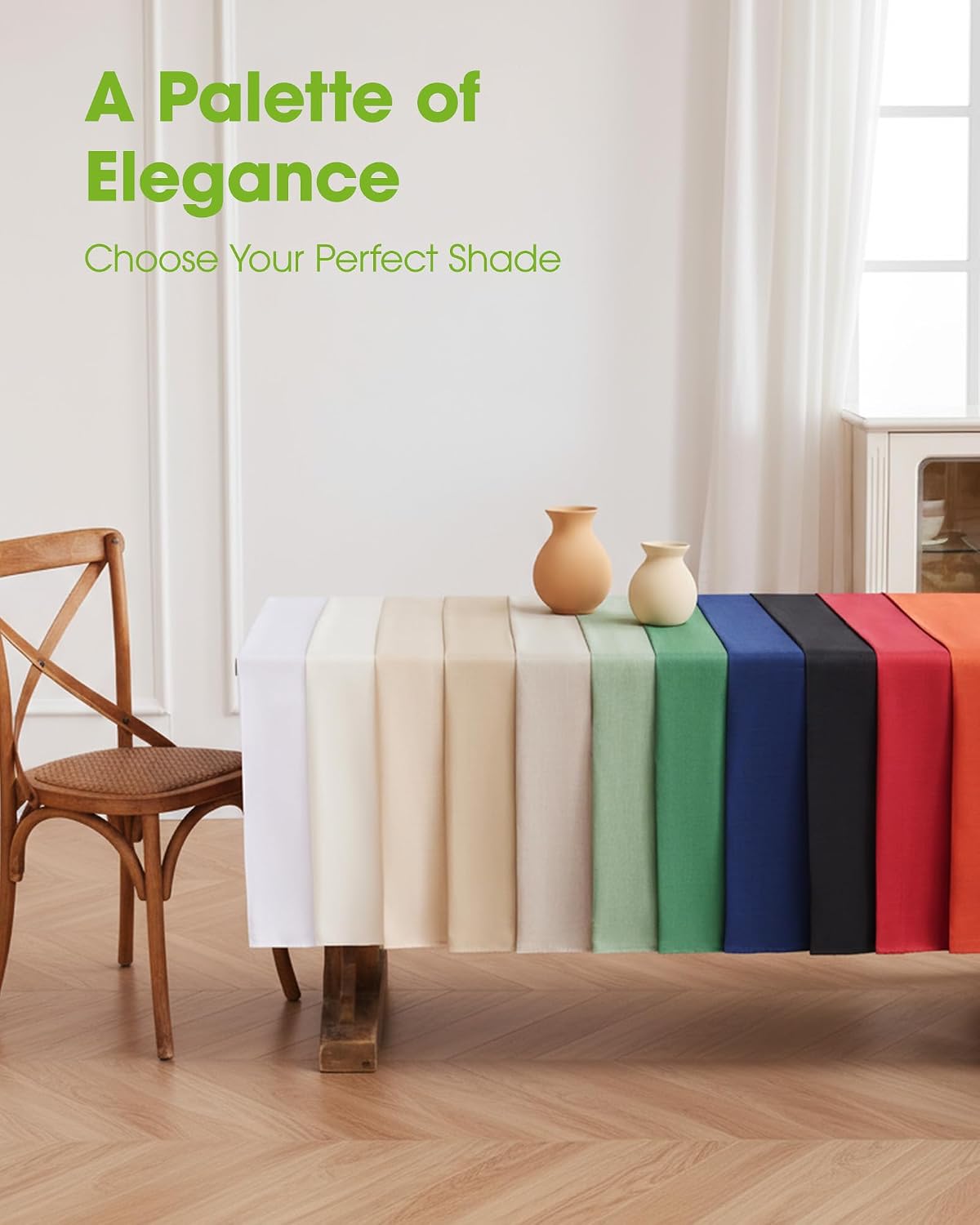 Detalle de Pureegg Rectangle Linen Tablecloth (Waterproof & Stain Resistant, Wrinkle-Free) — Sage Green, 52 x 70 Inch