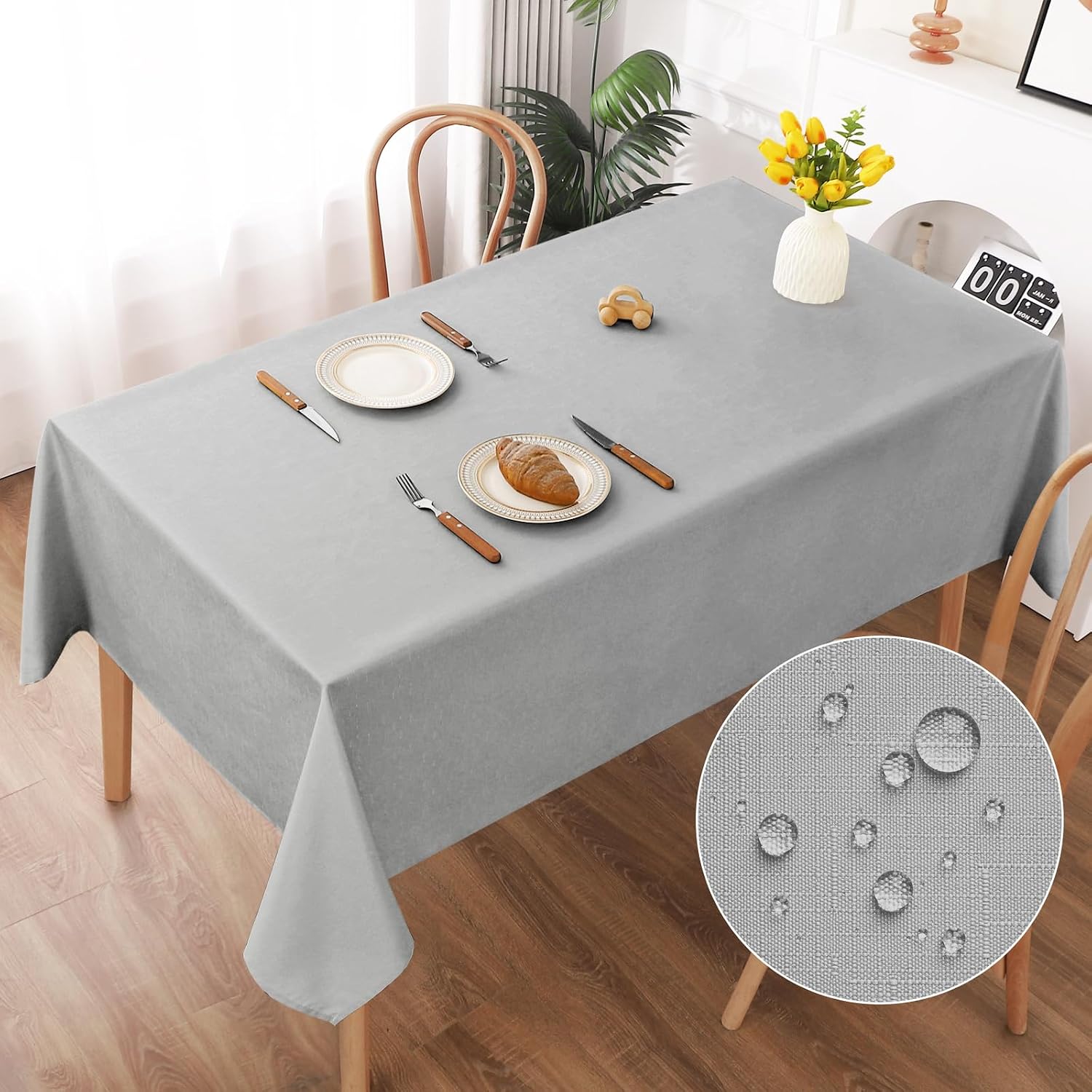 Detalle de AooHome Tischdecke Abwaschbar Hellgrau 130x160 cm