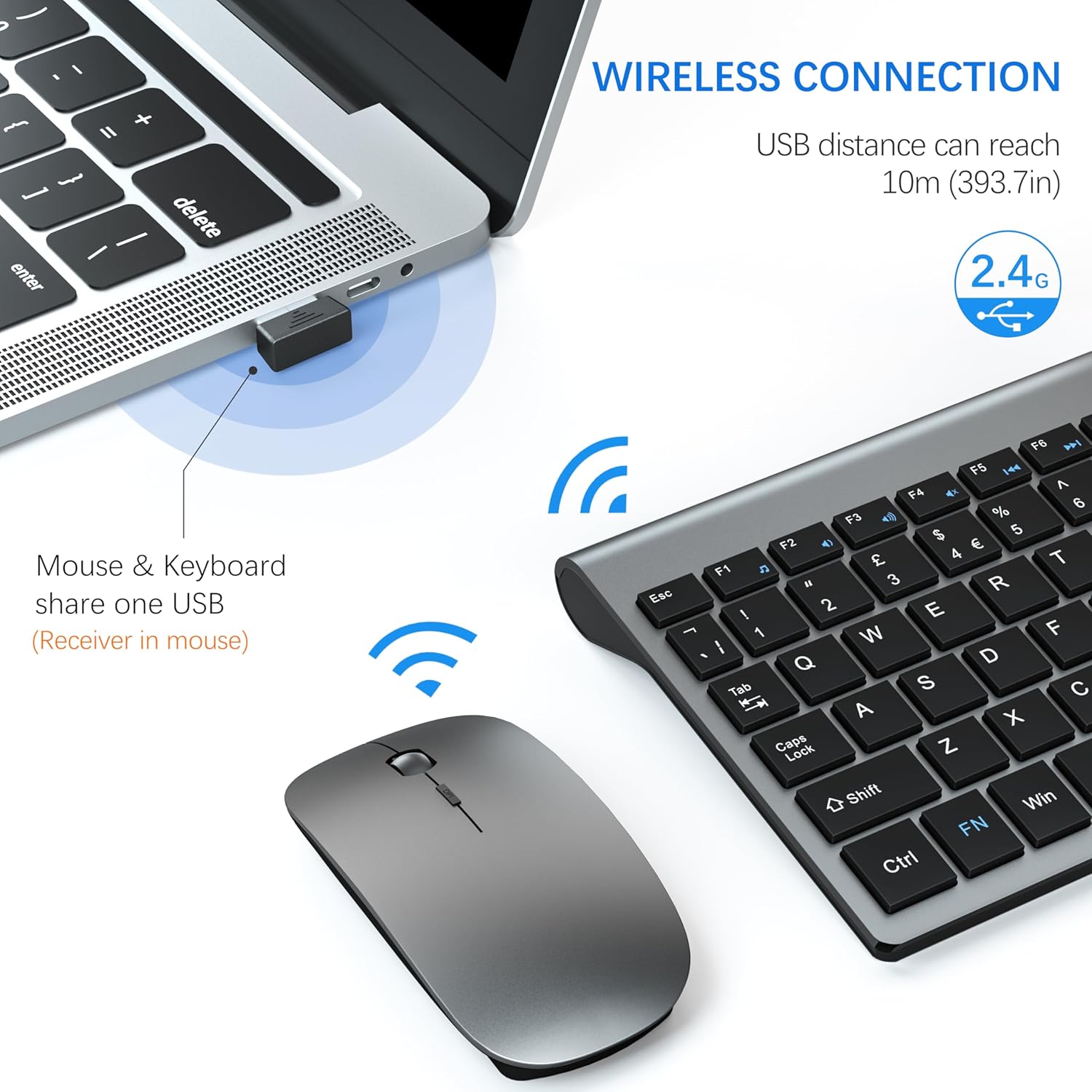 Thumbnail 2 de TopMate 2.4G Wireless Ultra Slim Keyboard and Mouse Combo (scissor switches, 2400DPI) – Gray Black