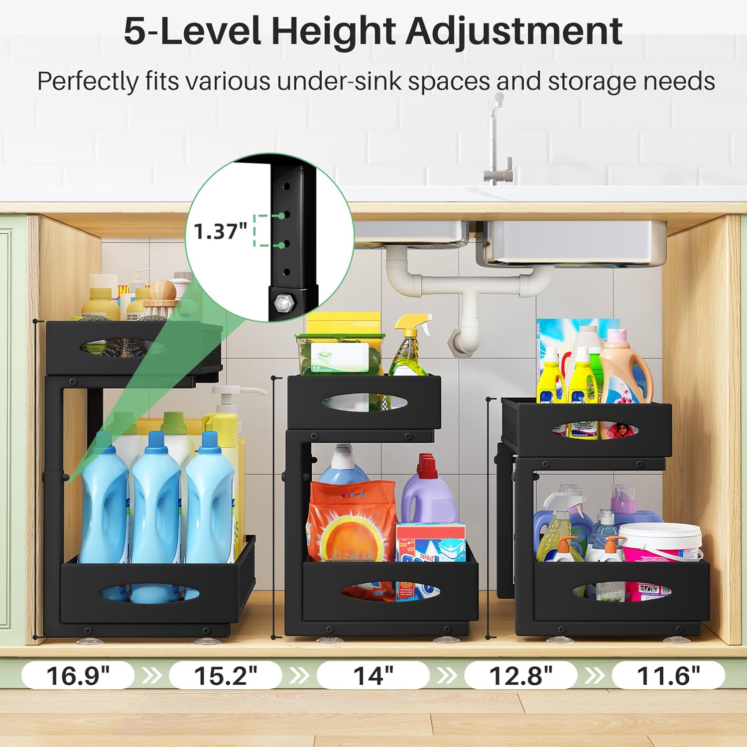 Thumbnail 3 de Under Sink Organizer 2-Tier Pull-Out Cabinet Organizer