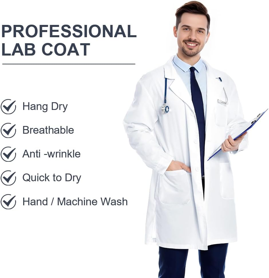 Thumbnail 3 de BSBUY fartuch laboratoryjny unisex, długi, biały, z kieszenią