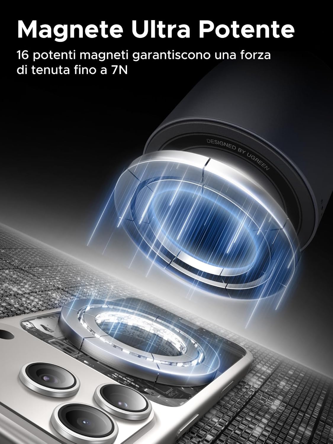 Detalle de UGREEN Zapix Caricatore Wireless per iPhone Qi2 25W (2-in-1) con base magnetica Magsafe