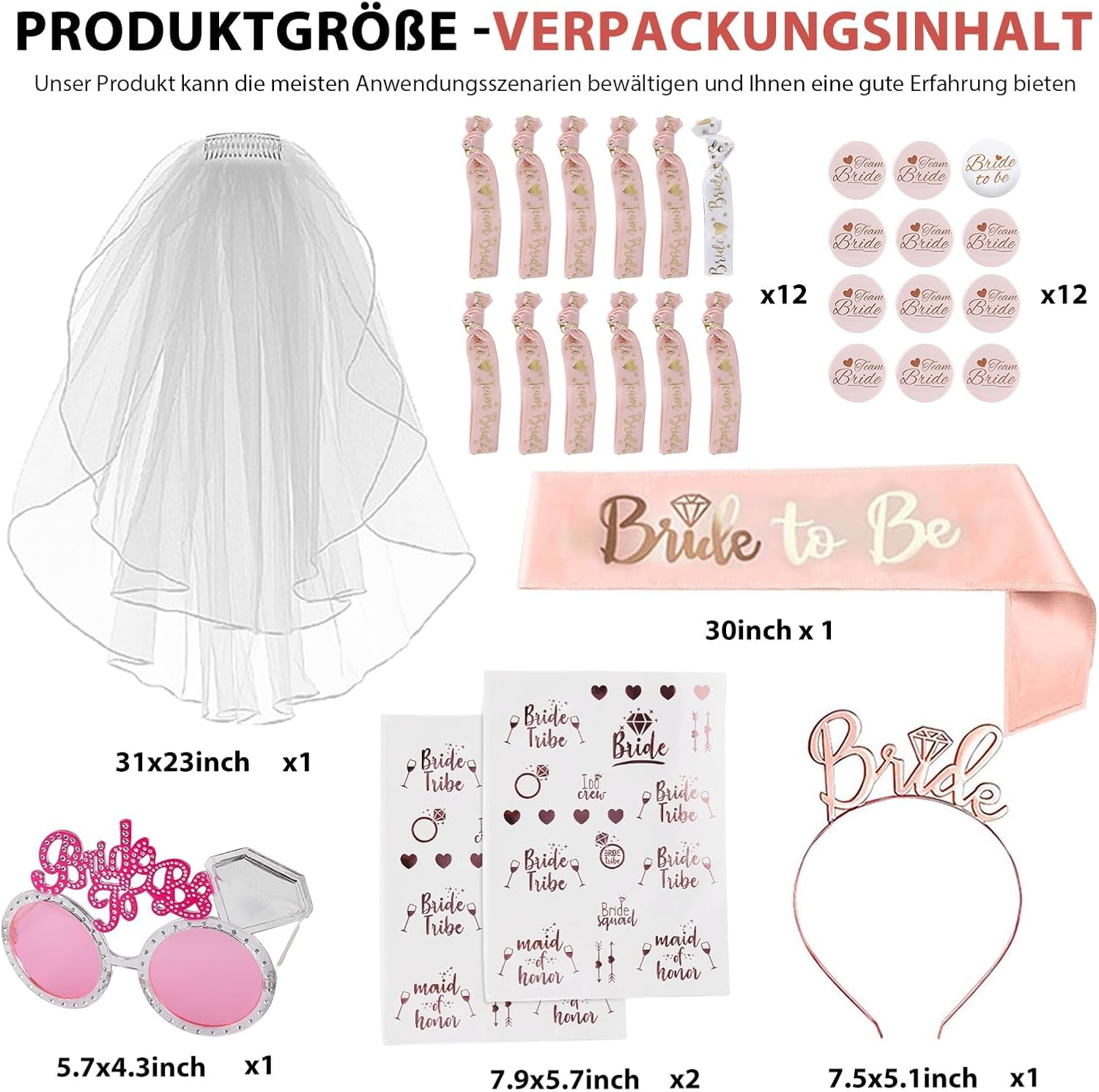 Detalle 2 de HOSPAOP Bride to Be-sjerp- en sluierset met diadeem, bril en teamaccessoires