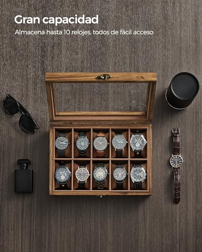 Thumbnail 2 de SONGMICS Caja para Relojes de Madera Maciza, 10 Compartimentos
