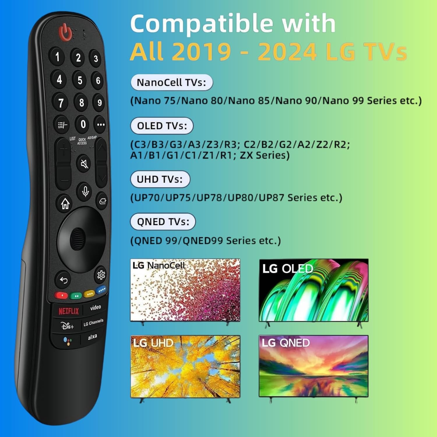 Detalle de LG TV Remote Replacement for 2019–2025 Smart TVs with Voice and Pointer — MR20/21/22/23/24GA Compatible