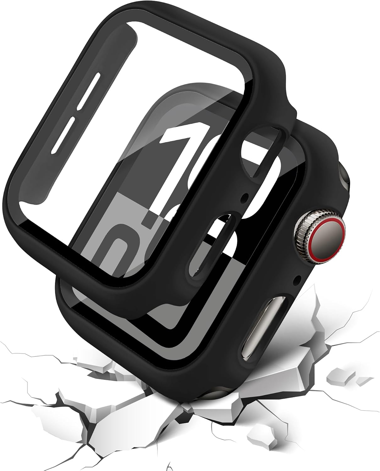 Detalle 2 de 3-Pack Hard Case for Apple Watch Screen Protector (42–49mm) with Tempered Glass — Fits Series 4–10, SE and Ultra
