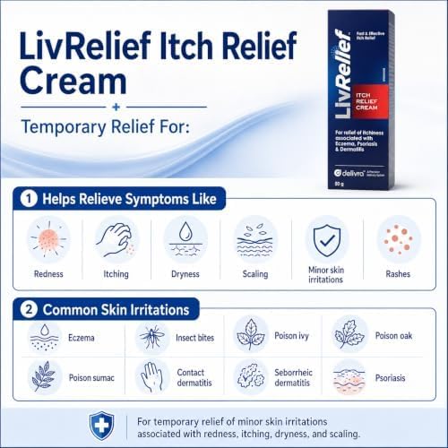 Detalle 2 de LivRelief Itch Relief Cream, 50 g Hydrocortisone Anti-Itch Cream