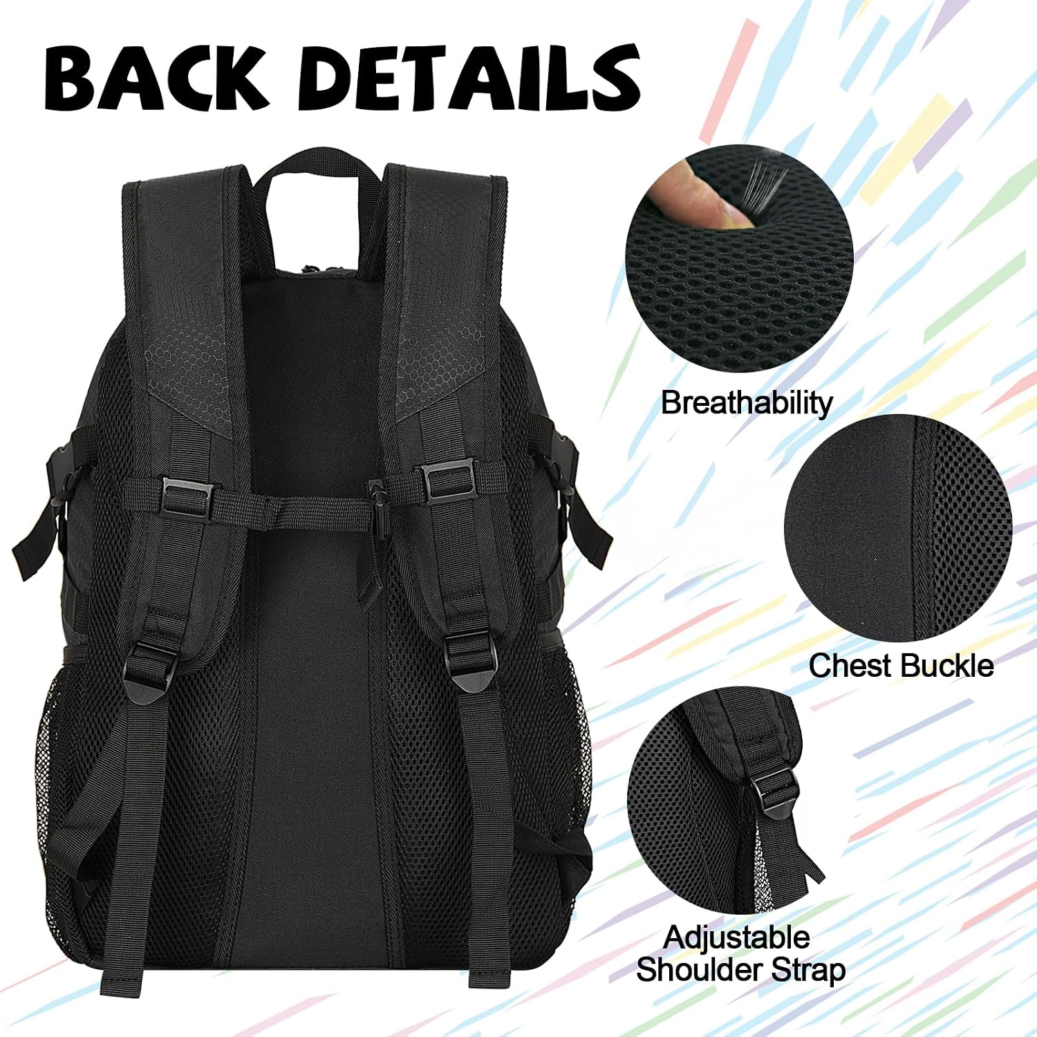 Detalle 1 de Goloni Soccer Bag(23037)-Black 35L Basketball Backpack with Shoe and Ball Compartments