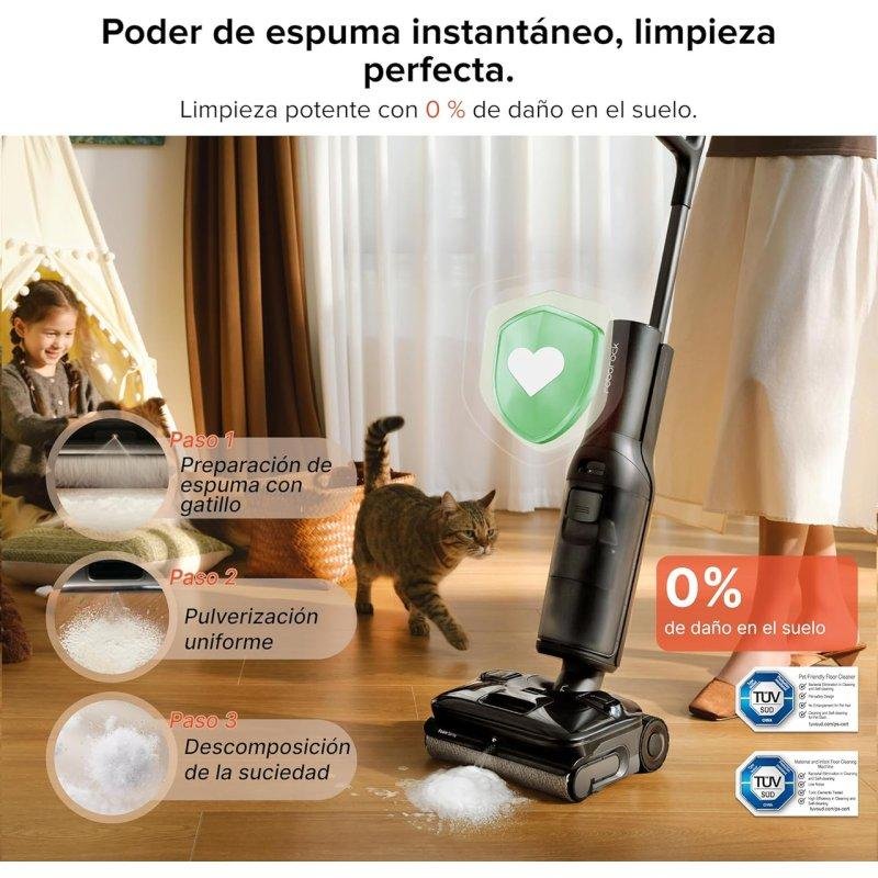 Detalle de Roborock F25 Ace Pro: aspirador con fregado, 60 minutos de autonomía y rodillo anti-enredos