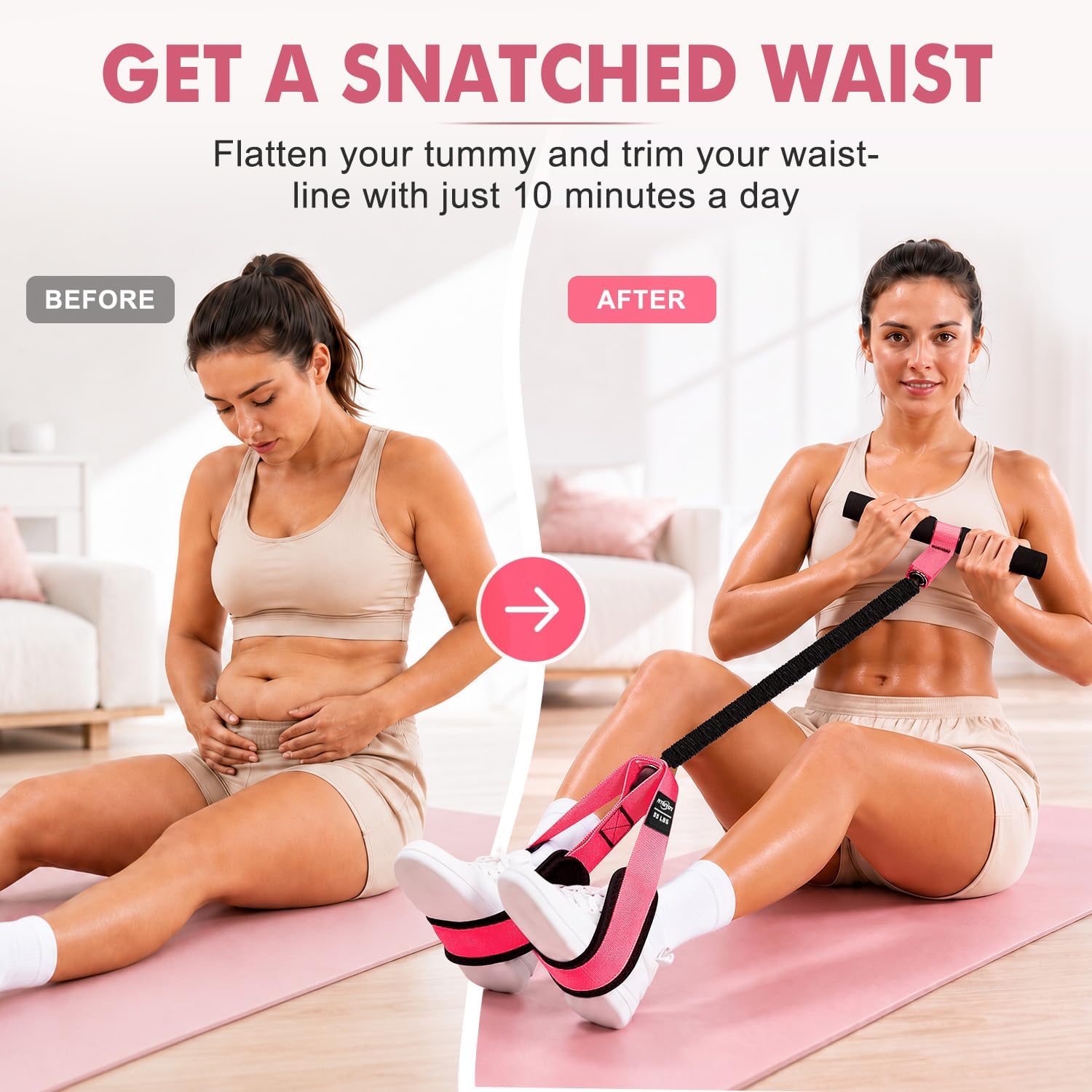 Detalle 2 de NTIUYOT Pedal Resistance Band with Handle, 55 lb, Natural Rubber and Nylon