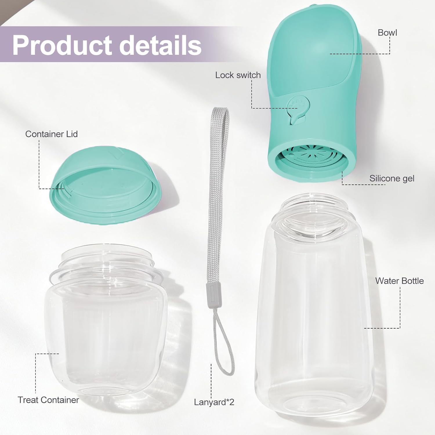 Thumbnail 6 de Liphier Dog Water Bottle 2 in 1 Portable Water Bottle with Food Container (Green, 550ml)