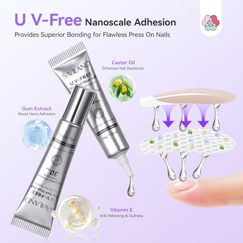 Detalle de SAVILAND 2PCS Semi Solid Nail Glue for Press On Nails — No UV, Fast Air-Dry