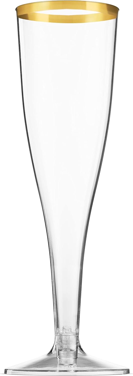 Detalle 2 de Munfix 100 Pack Gold Plastic Champagne Flutes, 5 Oz - Elegant Disposable Stemware for Any Celebration