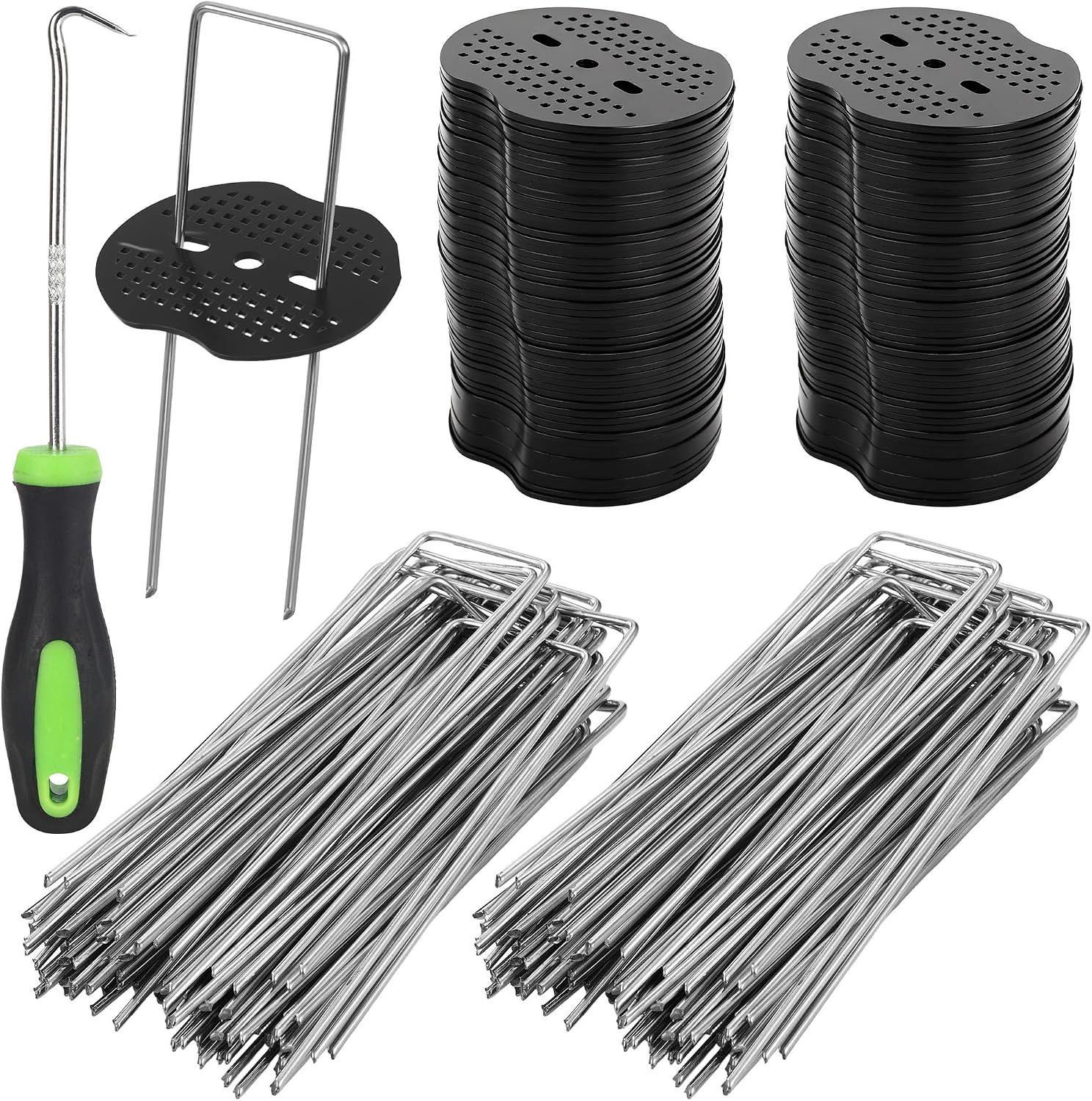50 pezzi Picchetti per telo pacciamatura con rondelle e ganci antiruggine – 150x4mm Ø 2,5mm