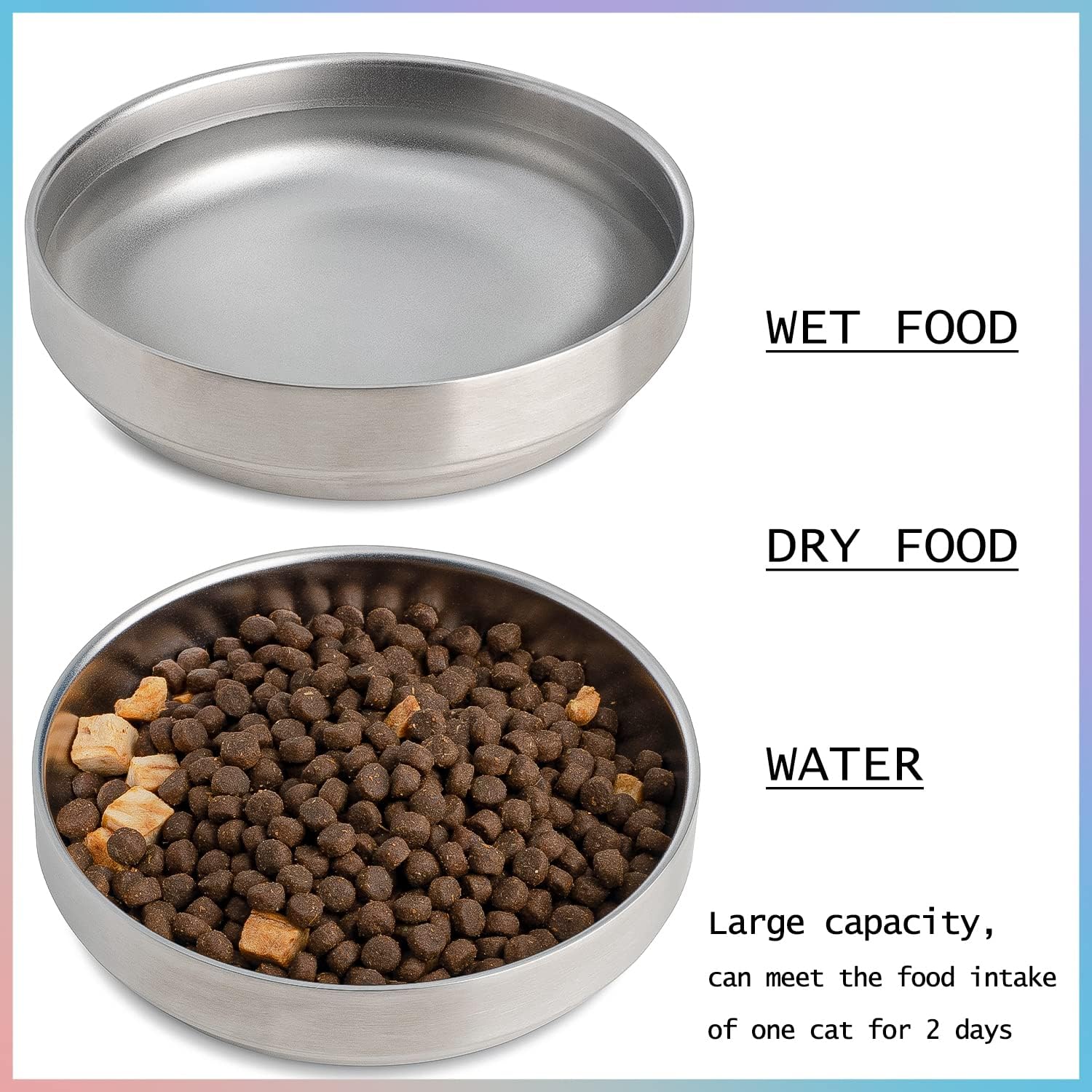 Thumbnail 3 de Junhonsion 2x Katzennapf aus Edelstahl (breit, flach) – Katzenfutter- und Wassernapf, SUS304, 15 cm