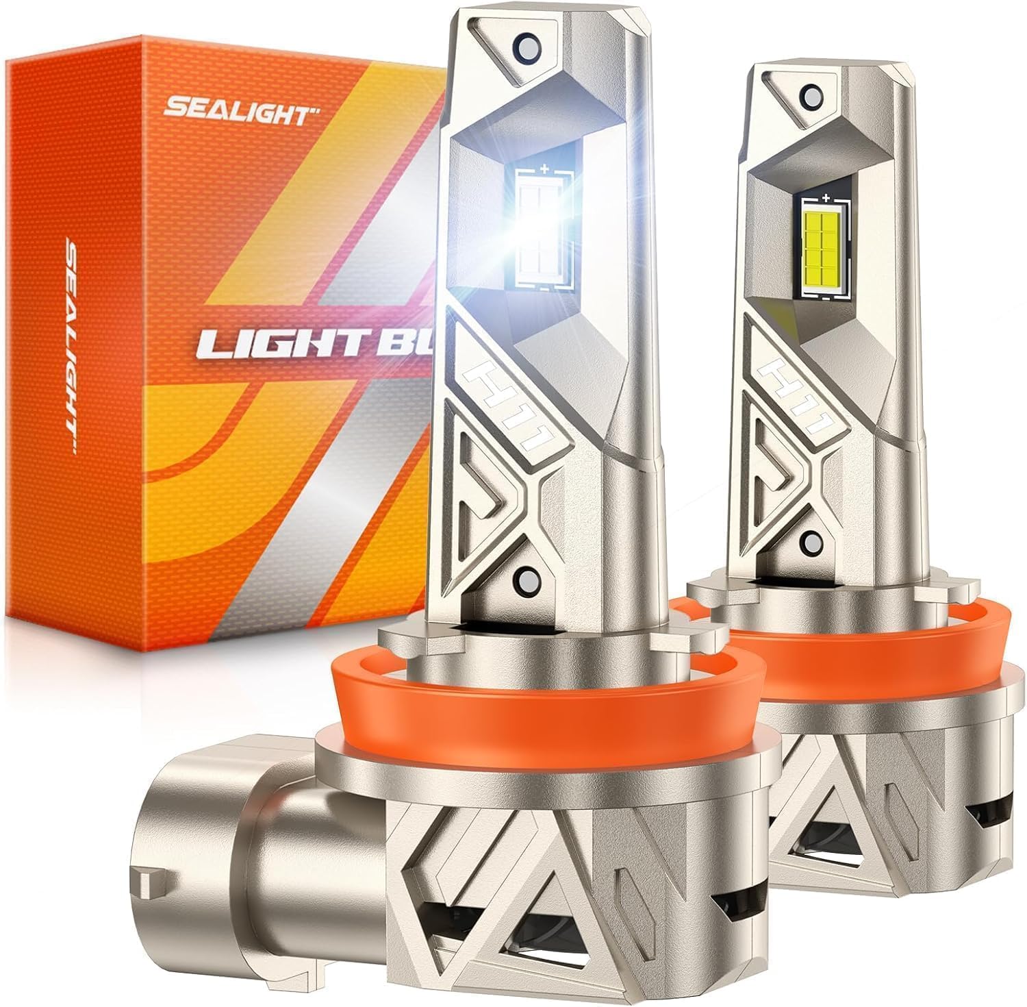Detalle de SEALIGHT H11/H8/H9 LED Bulbs (S6-Pro) 96000LM, 6500K Cool White, Real 1:1 Size, 9-Blade Fan, Plug and Play — Pack of 2