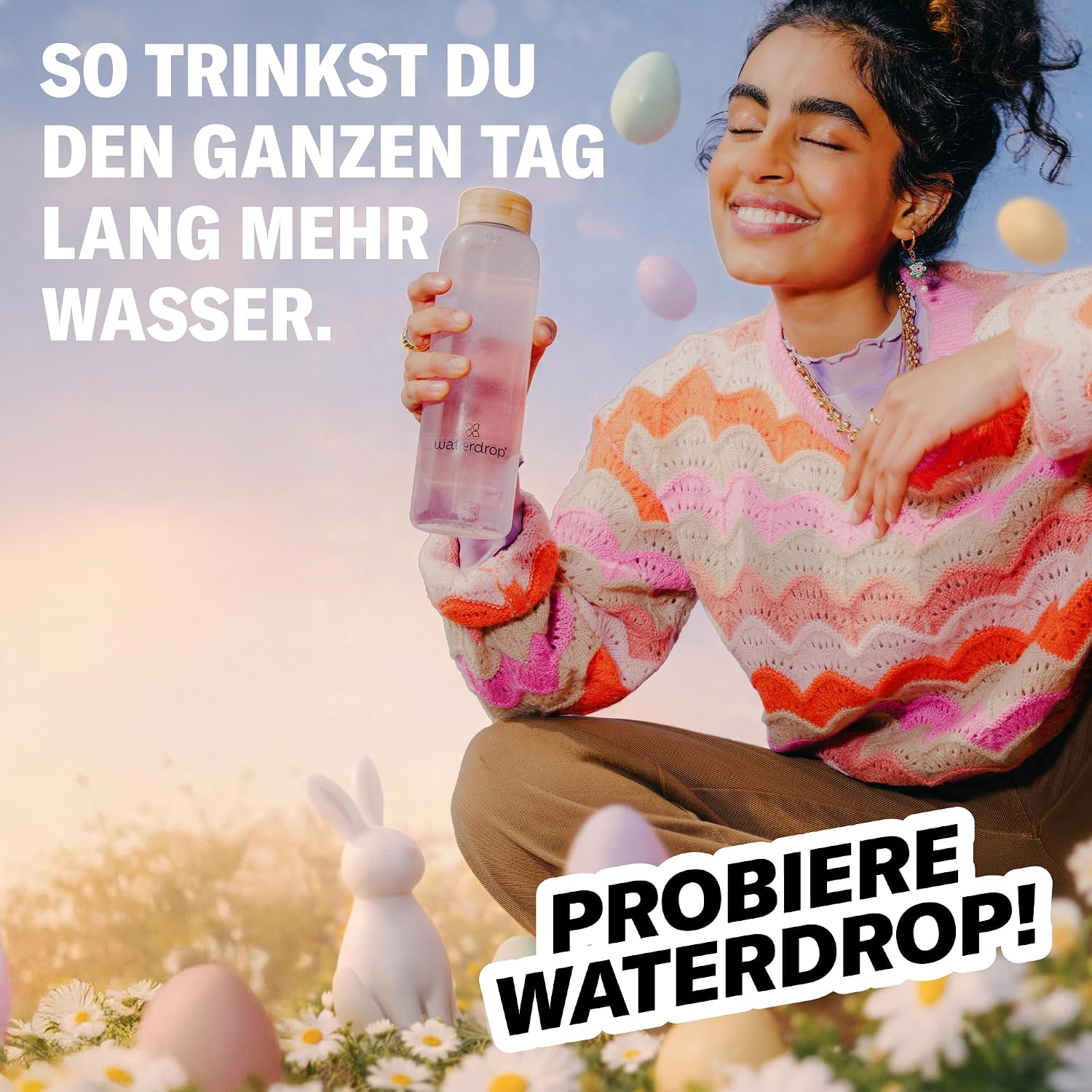 Detalle de waterdrop® Starter Set 600 ml Trinkflasche mit 18 zuckerfreien Microdrinks (Edelstahl, kohlensäuregeeignet)