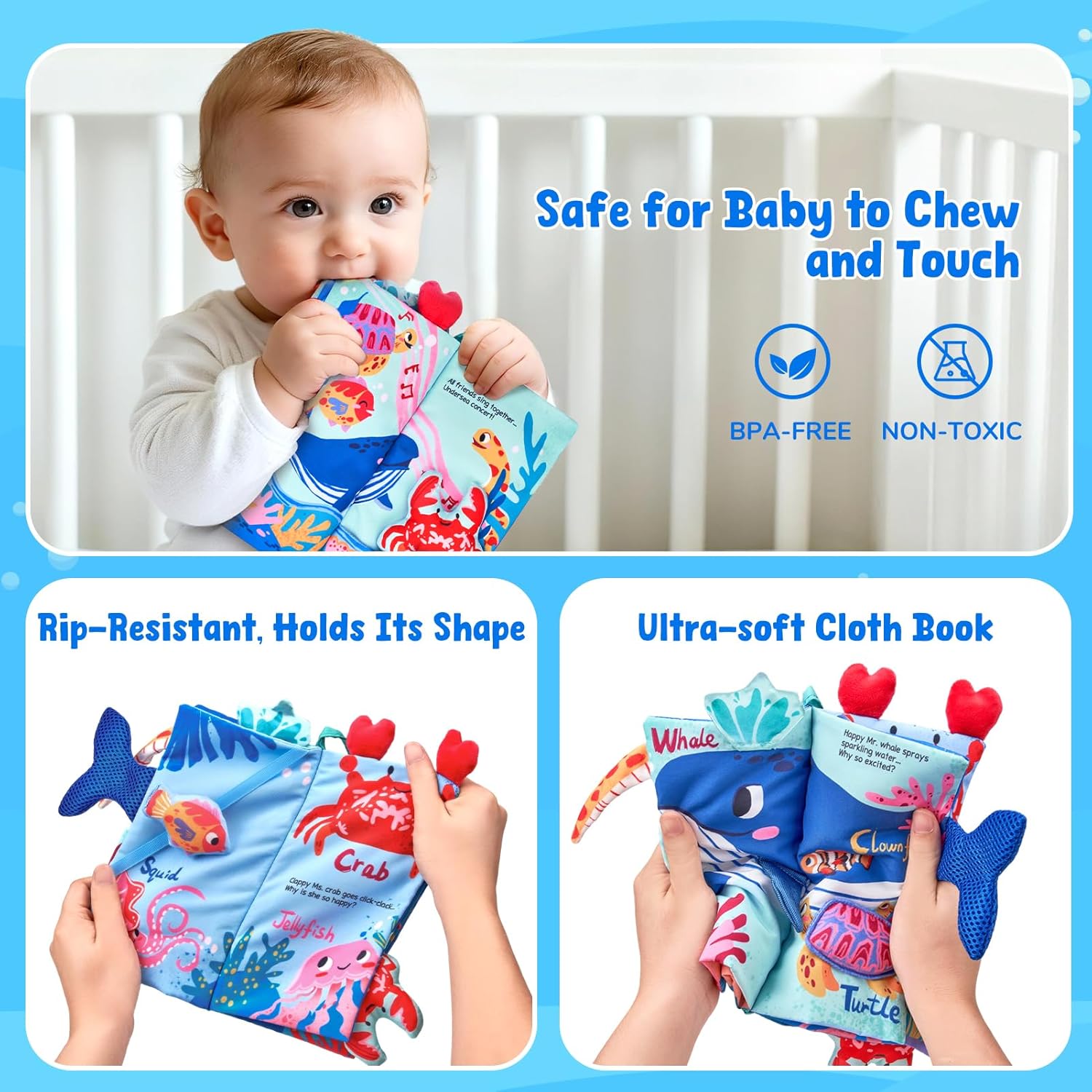 Thumbnail 2 de JoyCat Baby Books 0-6 Months: Ocean Themed Touch & Feel Cloth Book for Tummy Time