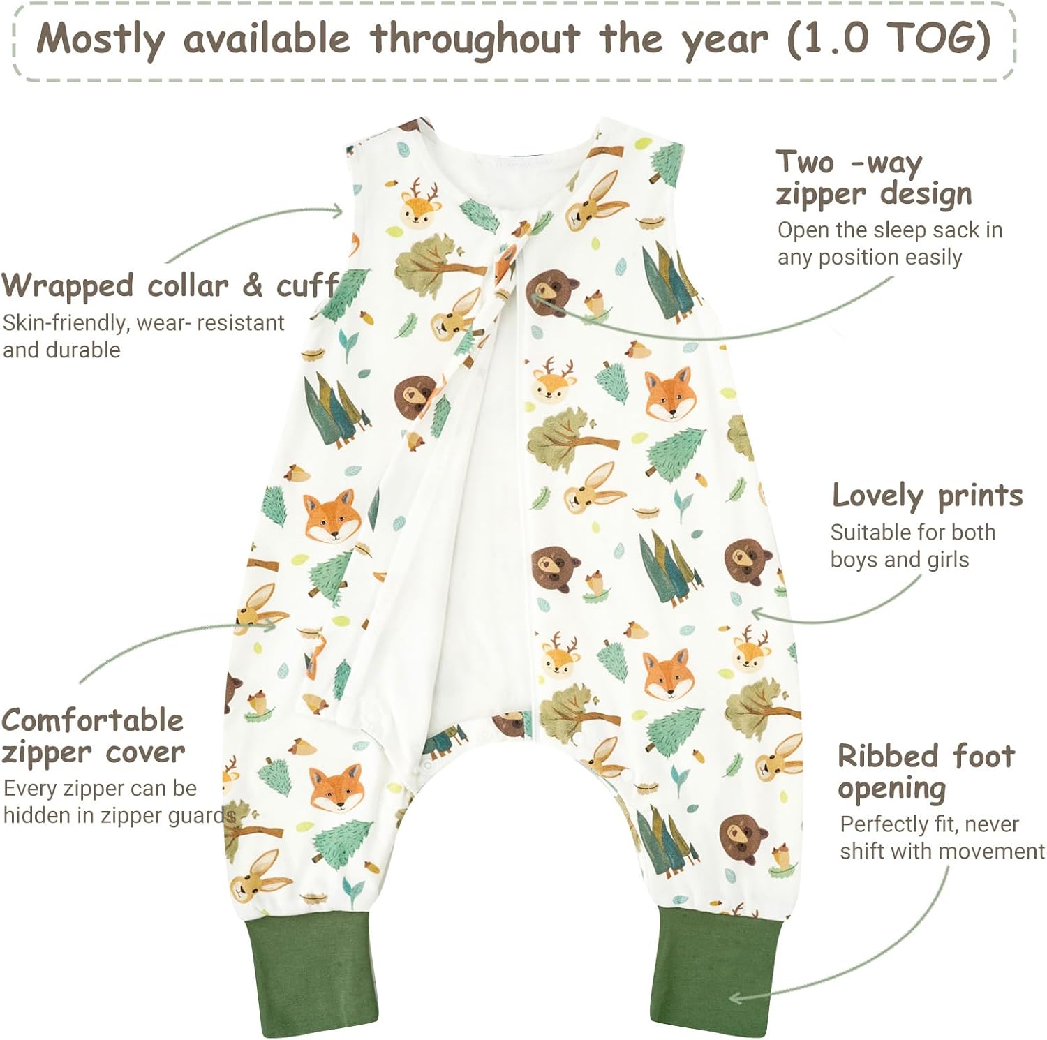 Detalle de WYTbaby 2 Pack Sleeping Bag with Legs – 0.5–1.5 TOG Cotton Baby Sleep Sack (S/M/L)