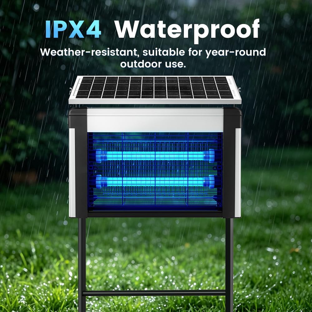 Detalle de Hefite 20W Solar Bug Zapper, 4,000V UV LED, IPX4, 3 Mounting Options