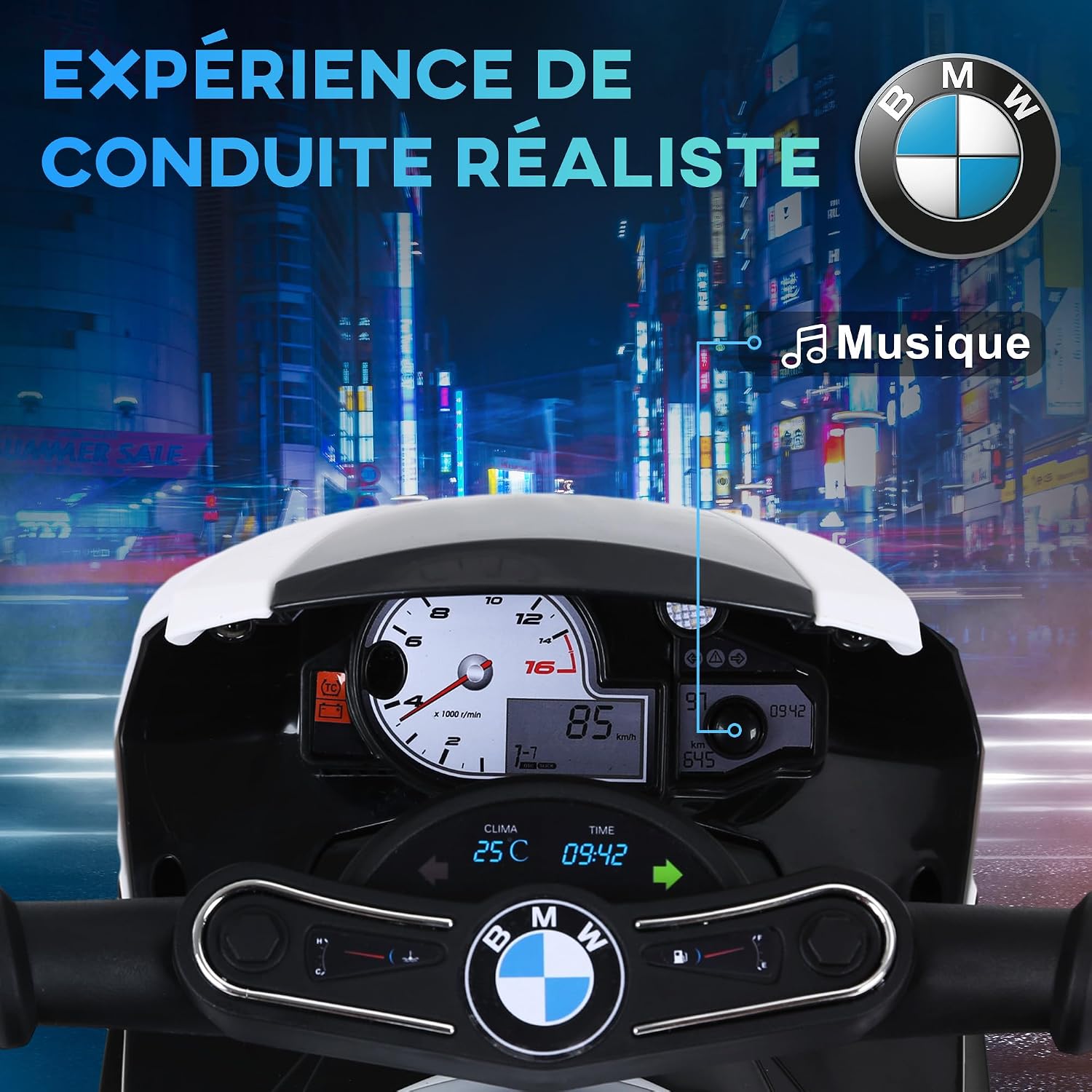 Detalle de HOMCOM Moto électrique pour enfants sous licence BMW S1000 RR 3 roues 6V (noir)