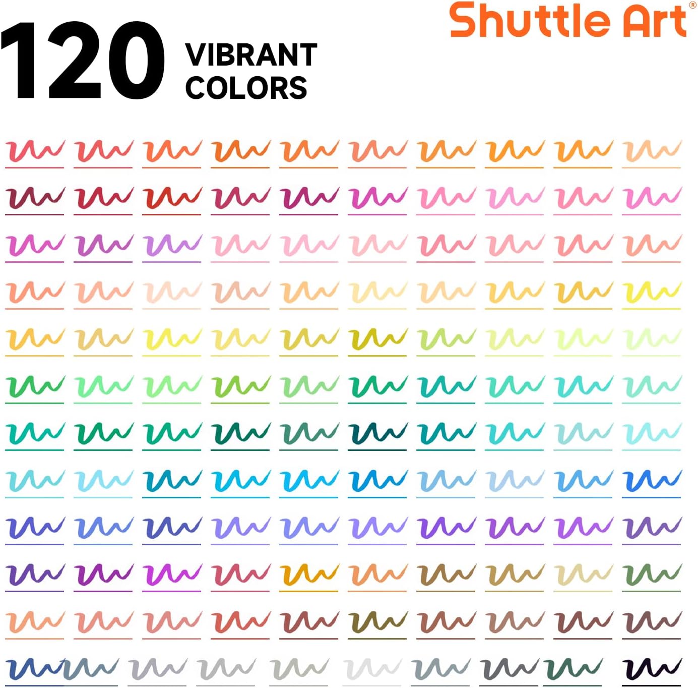 Detalle de Shuttle Art Dual Tip Brush Pens Set (120 colours) with colouring book