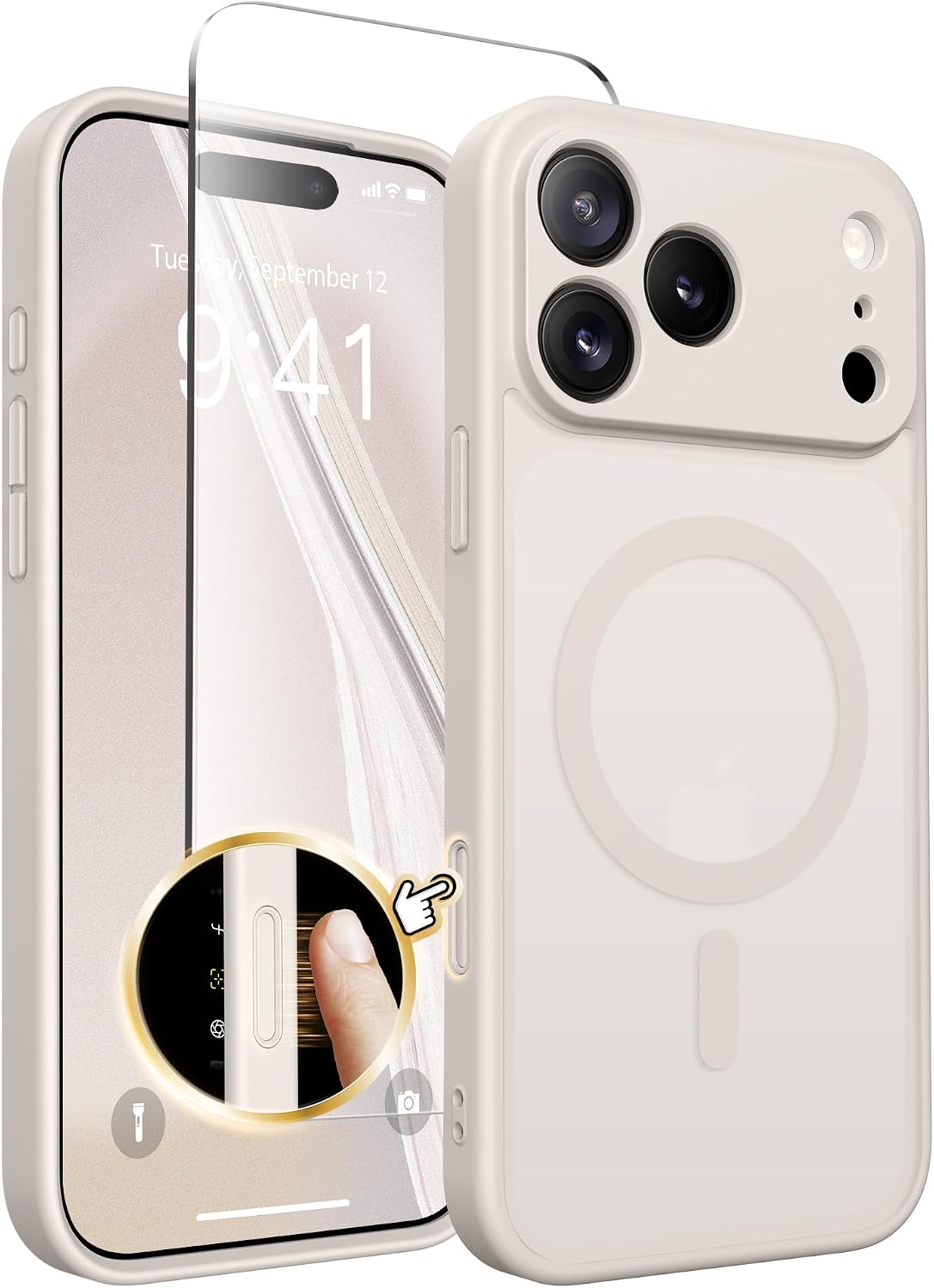 Detalle de CAPRARO JKTPK iPhone 17 Pro Max Case, MagSafe, Full Camera Protection, Stone