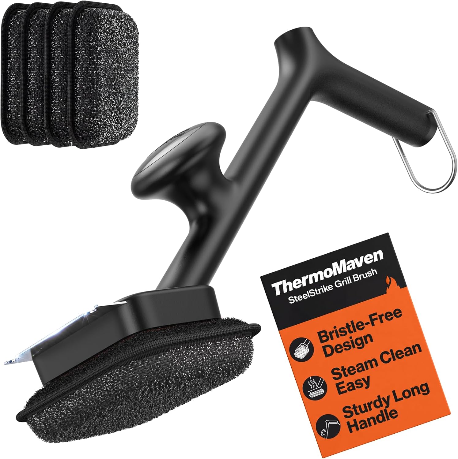 ThermoMaven BBQ Grill Brush Bristle Free - 17" Safe Steam Grill Cleaner with Scraper and 5 Heads