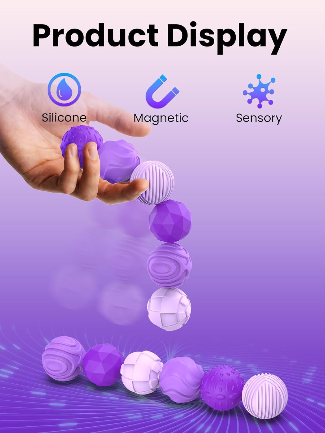 Thumbnail 1 de UZAHSK Silicone Magnetic Fidget Balls for Adults – 6Pcs (Geometric Purple)