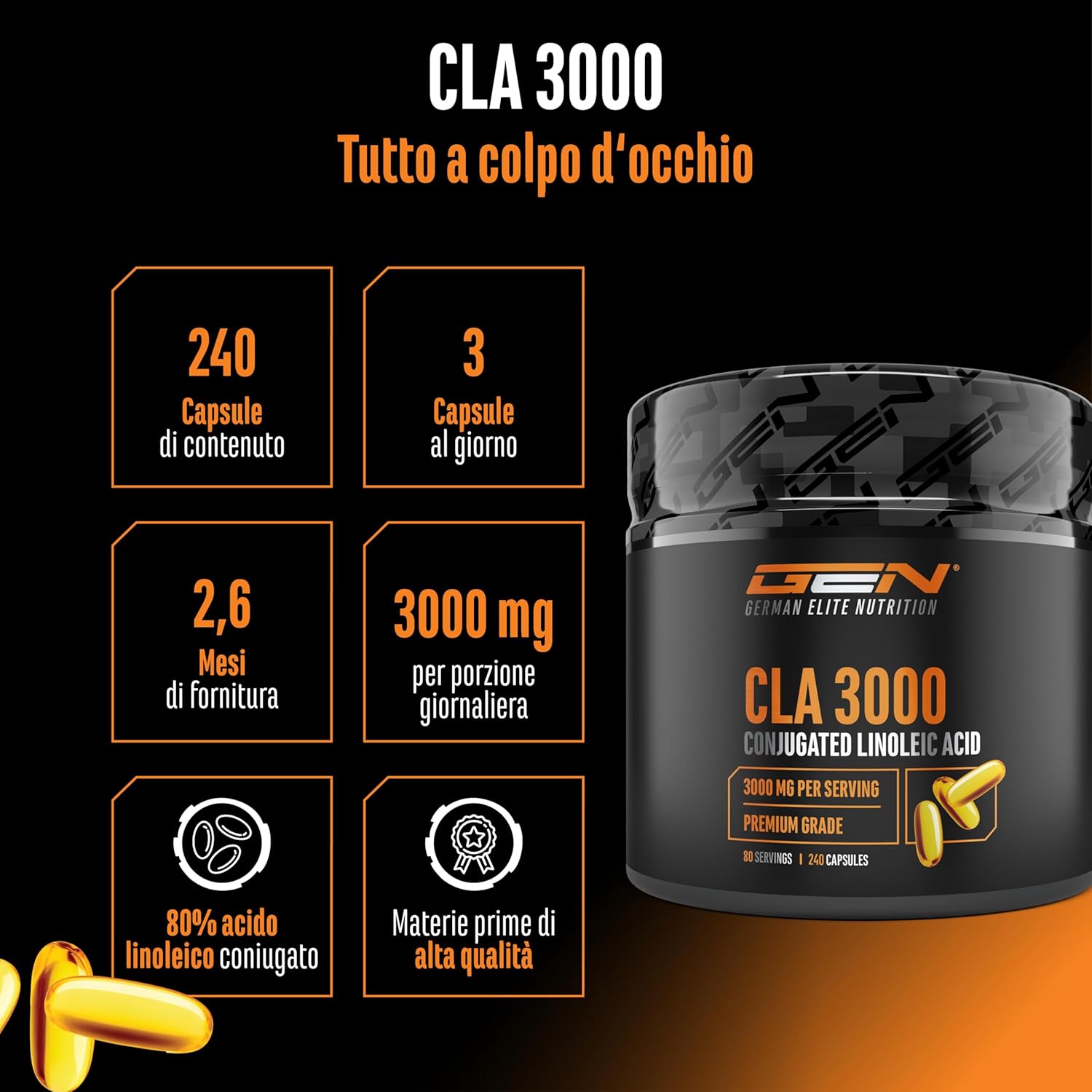 Thumbnail 1 de CLA 240 capsule da 1000 mg – Extra alto dosaggio, 80 giorni di integratori puri per atleti e appassionati