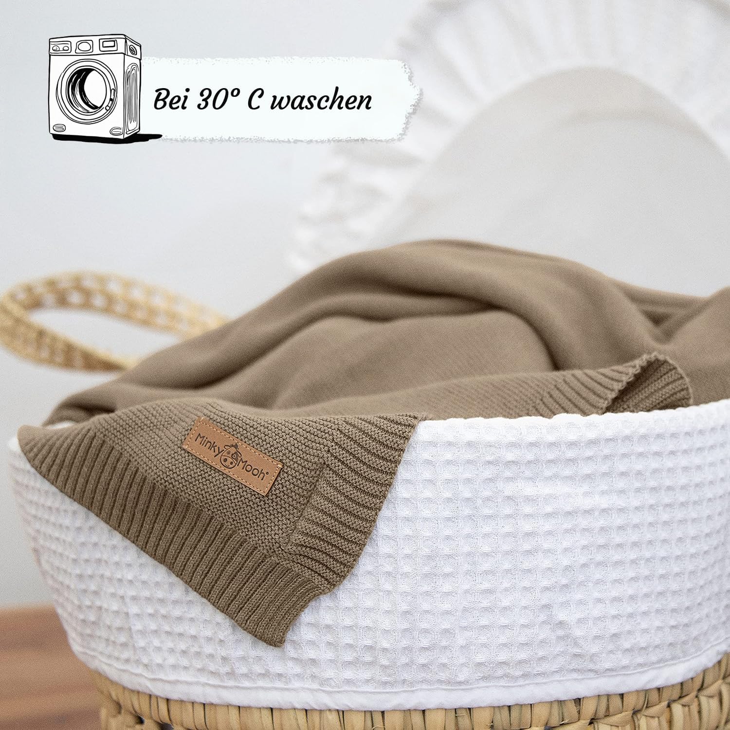 Thumbnail 3 de Minky Mooh® Babydecke aus 100% Bio-Baumwolle, Öko-Tex 100, Taupe 94 x 72 cm