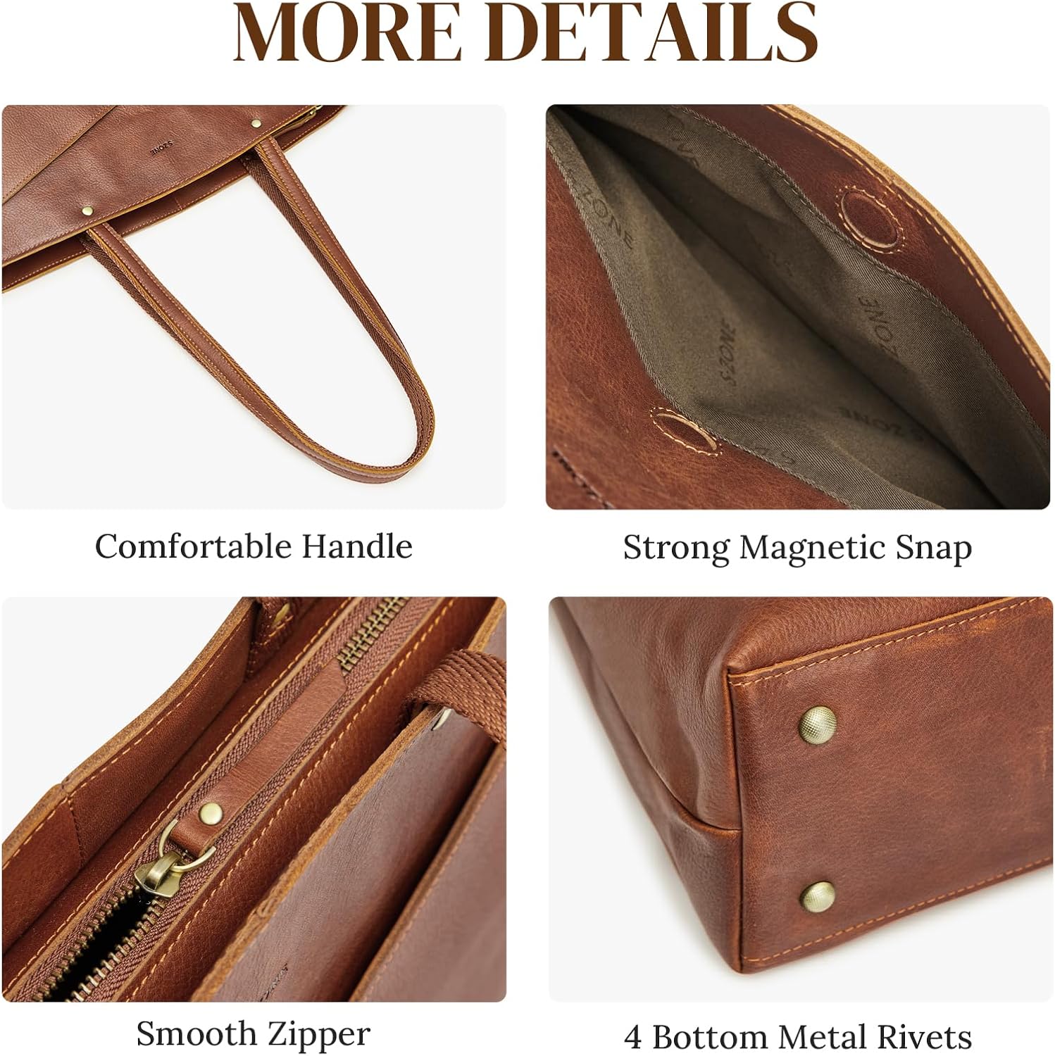 Detalle 2 de S-ZONE Genuine Leather Tote Bag for Women – Large Capacity Work & Travel Handbag