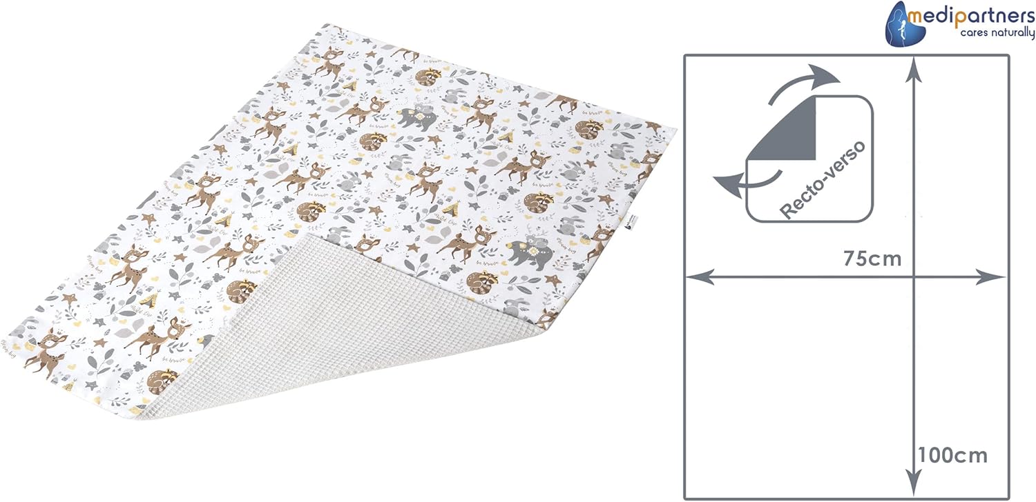 Thumbnail 3 de Medi Partners couverture bébé 75x100 cm en 100% coton bilatérale (cerf avec gaufre gris) pour naissance