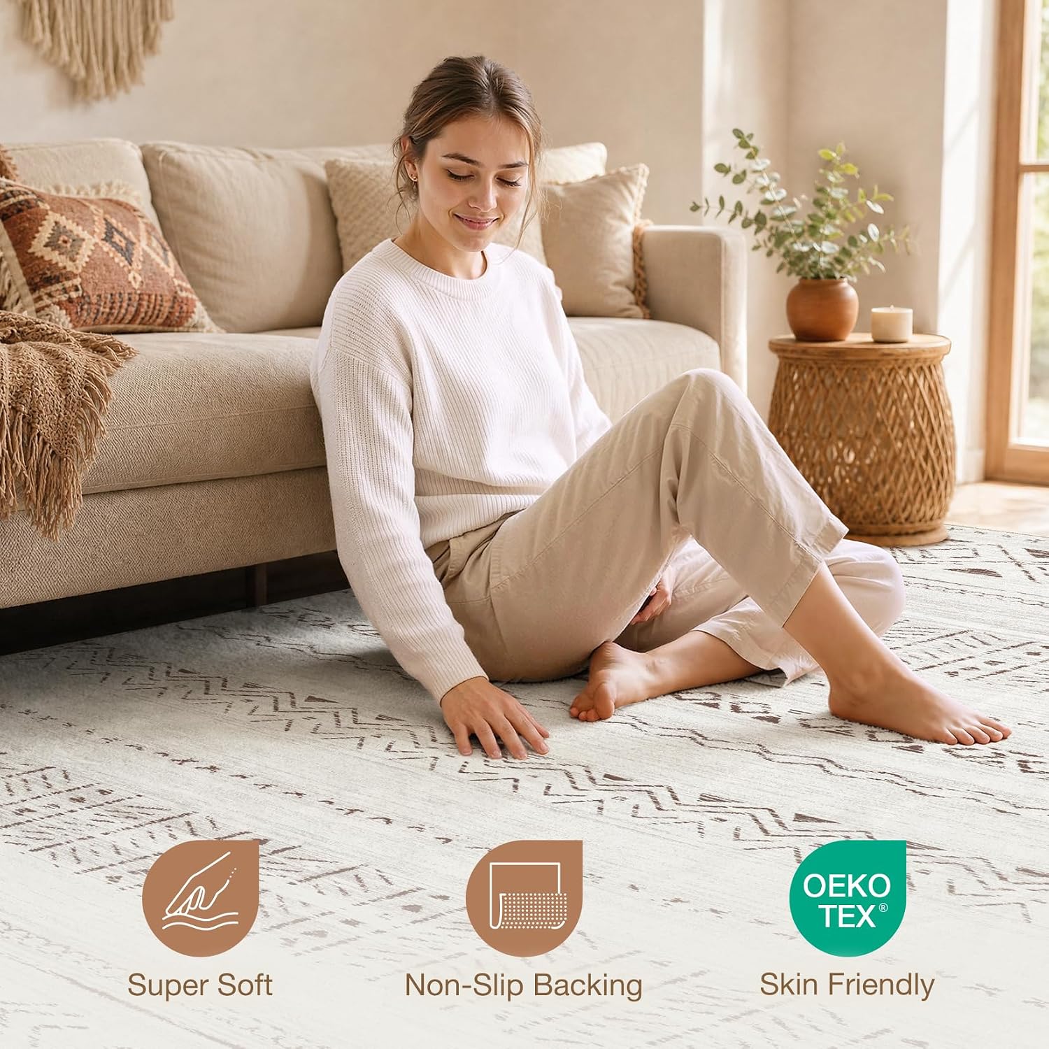 Detalle 2 de cotiled 8x10 Area Rug washable low pile 8'x10'