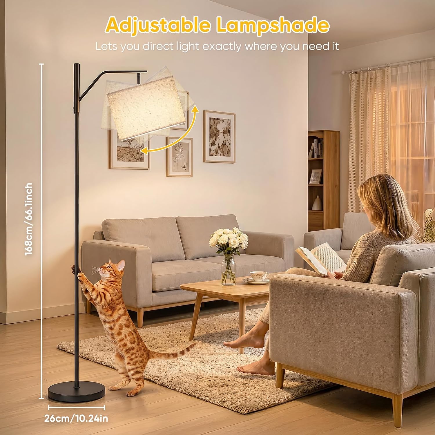 Detalle de TaoFiaCo 168CM Akku LED Stehlampe – kabellose Bogenlampe mit Fernbedienung, 3 Farbtemperaturen, dimmbar