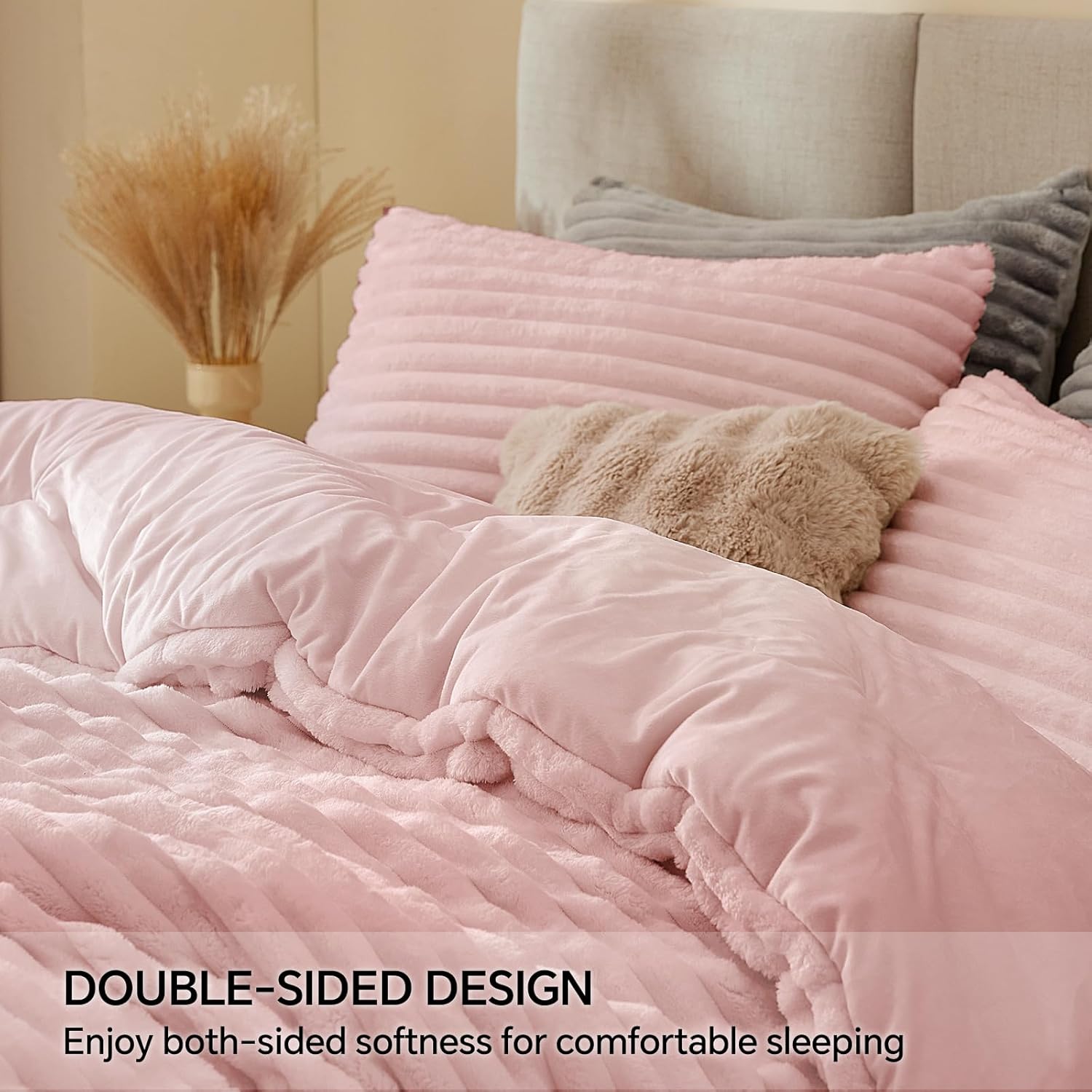 Thumbnail 3 de BEDELITE Fleece Queen Comforter Set – Ultra-Soft, Warm Fluffy Pink Bedding (2 Pillowcases)