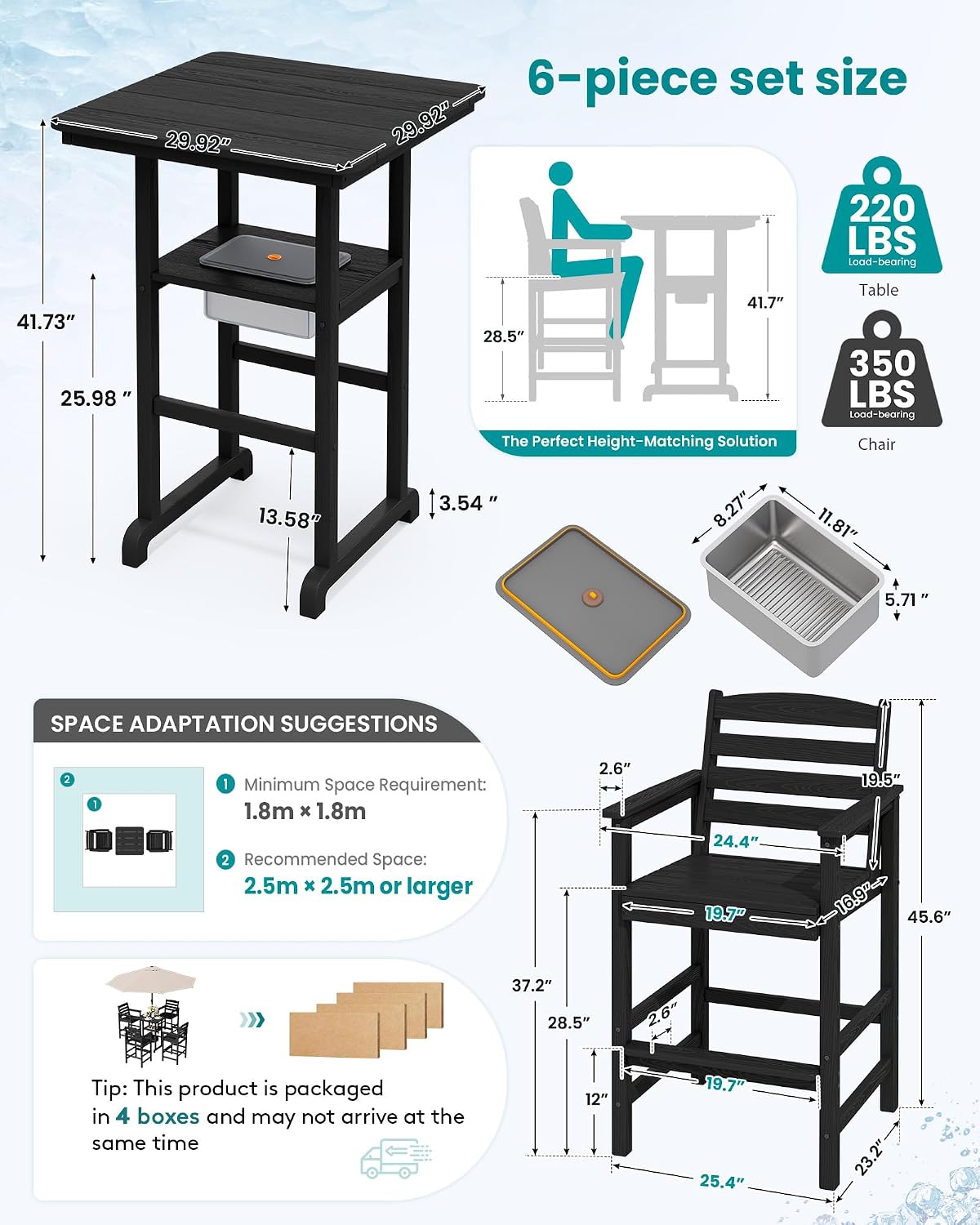 Detalle de SERWALL Outdoor Adirondack Bar Set with HDPE Chairs, Ice Bucket and 9-ft Umbrella