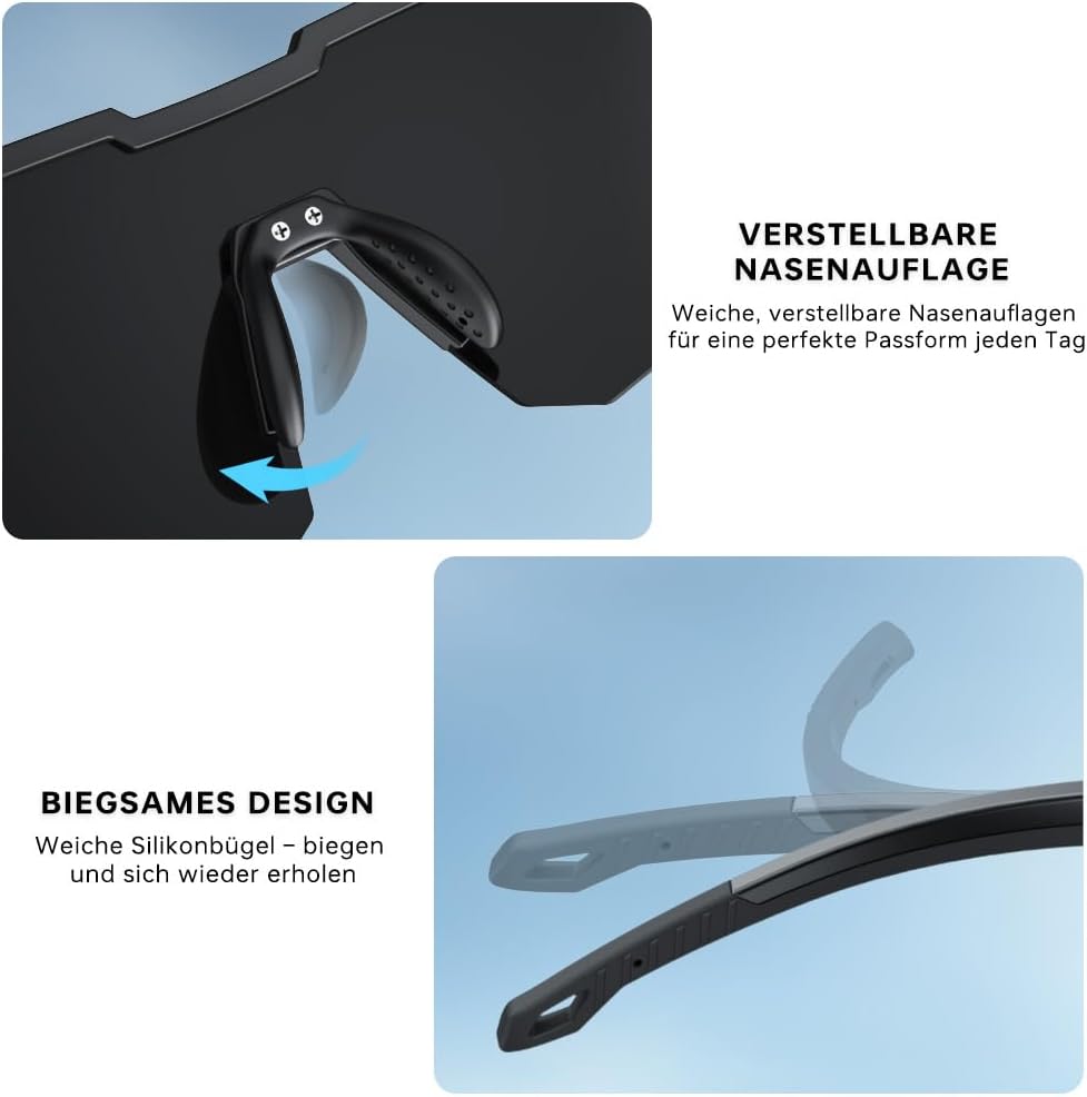 Thumbnail 3 de X-TIGER Schnelle Sportbrille für Herren & Damen mit TR90-Rahmen und UV400 polarisierte Gläsern