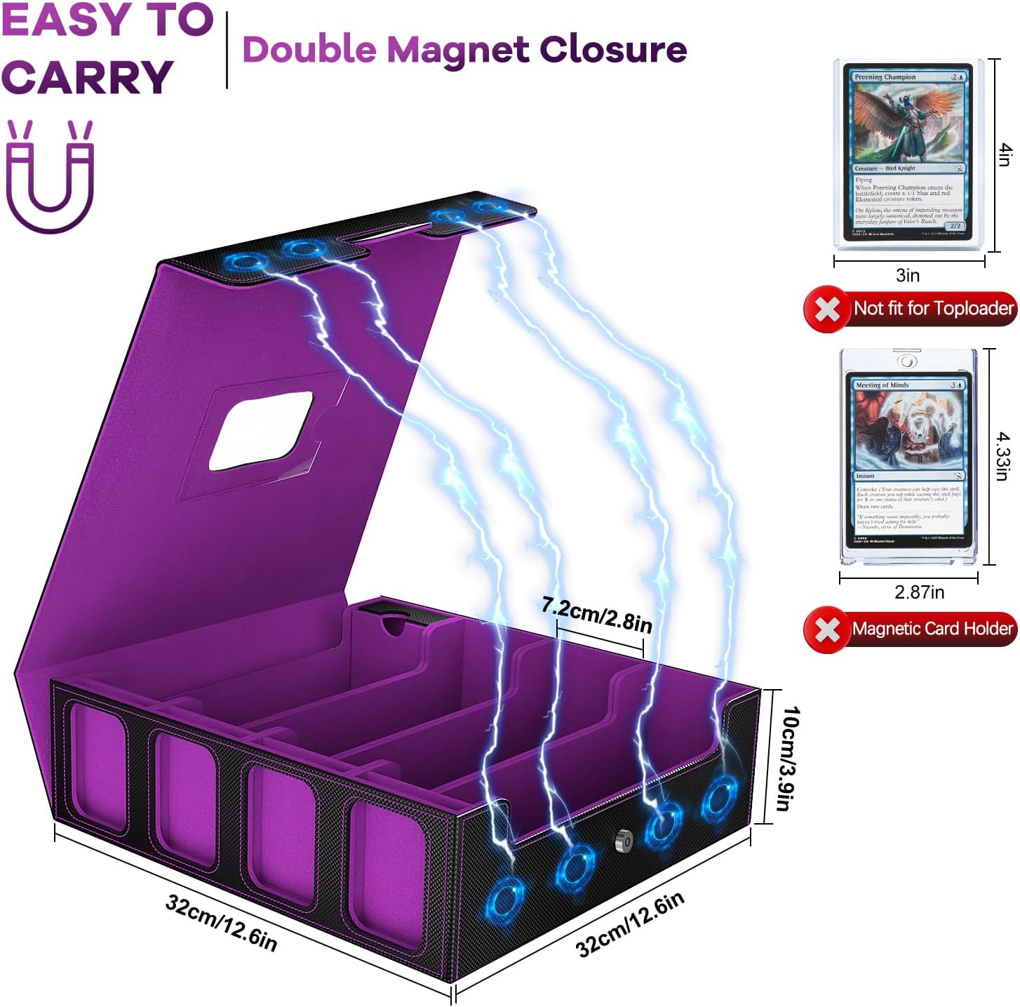 Thumbnail 4 de Trading Card Storage Box - 3200+ MTG Deck Box with Commander Display & Portable Handle