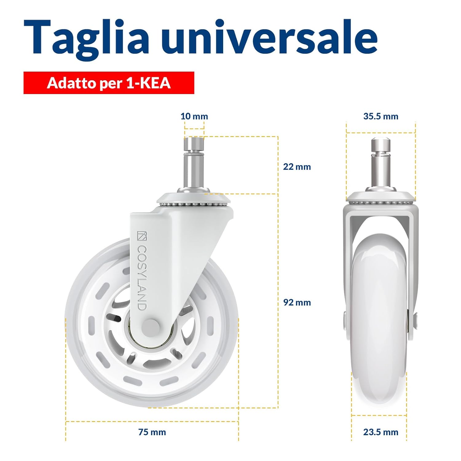 Thumbnail 1 de COSYLAND Set 5 Ruote Sedia Ufficio – Compatibili con IKEA 10x22 mm, silenziose e resistenti fino a 300 kg