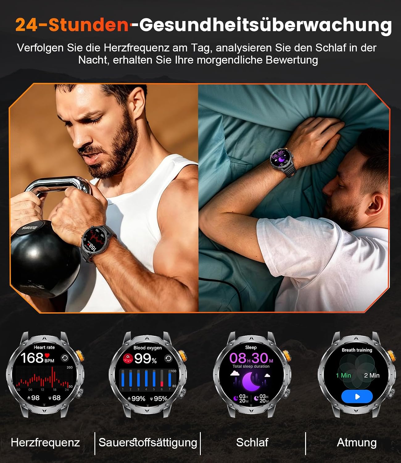 Thumbnail 5 de SUNKTA Smartwatch Herren Militär 1,7 Zoll