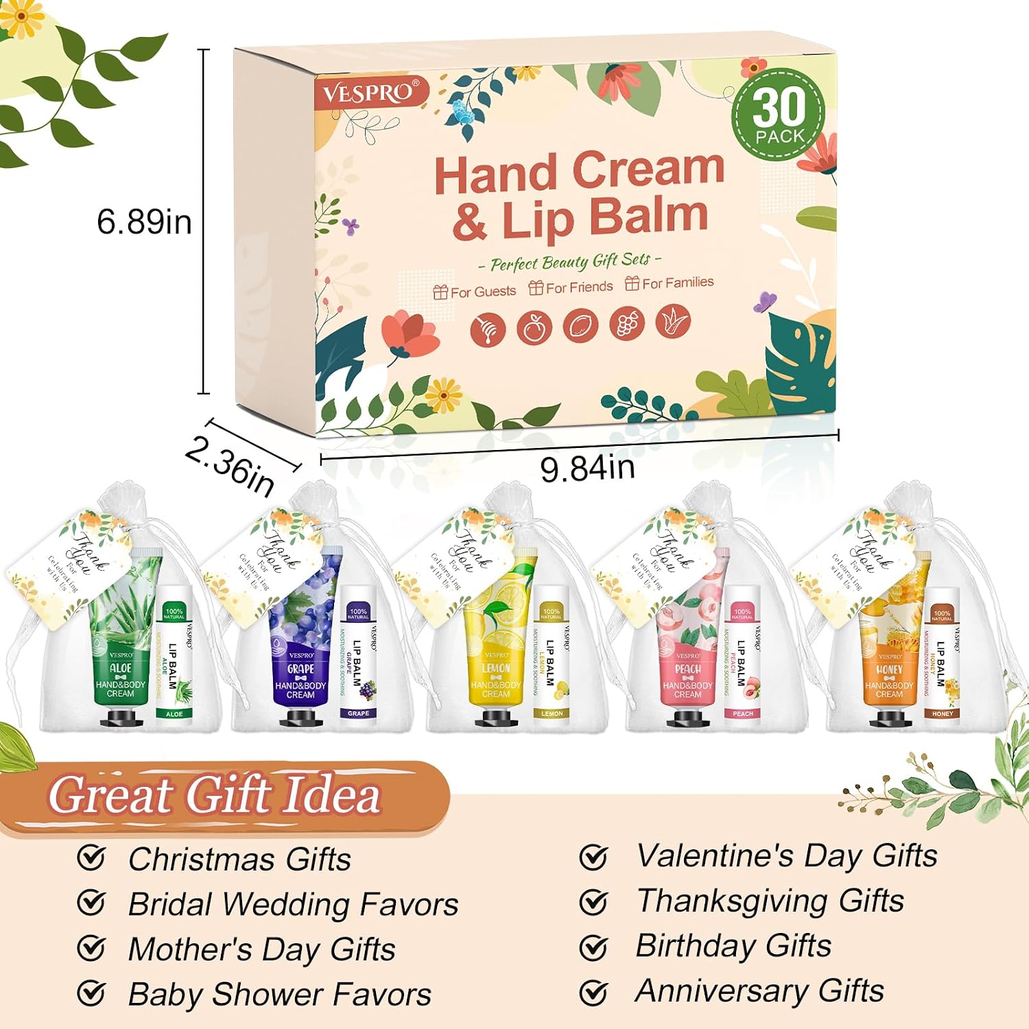 Detalle de VESPRO 30-Pack Bulk Hand Cream & Lip Balm Gift Set