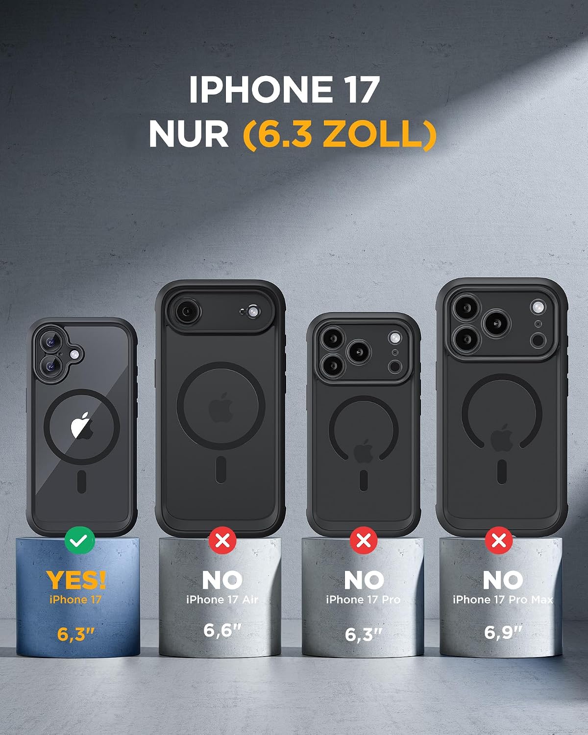 Detalle de Miracase 360° Schutzhülle für iPhone 17 mit MagSafe und integriertem 9H-Glas-Displayschutz (Schwarz, 6,3 Zoll)